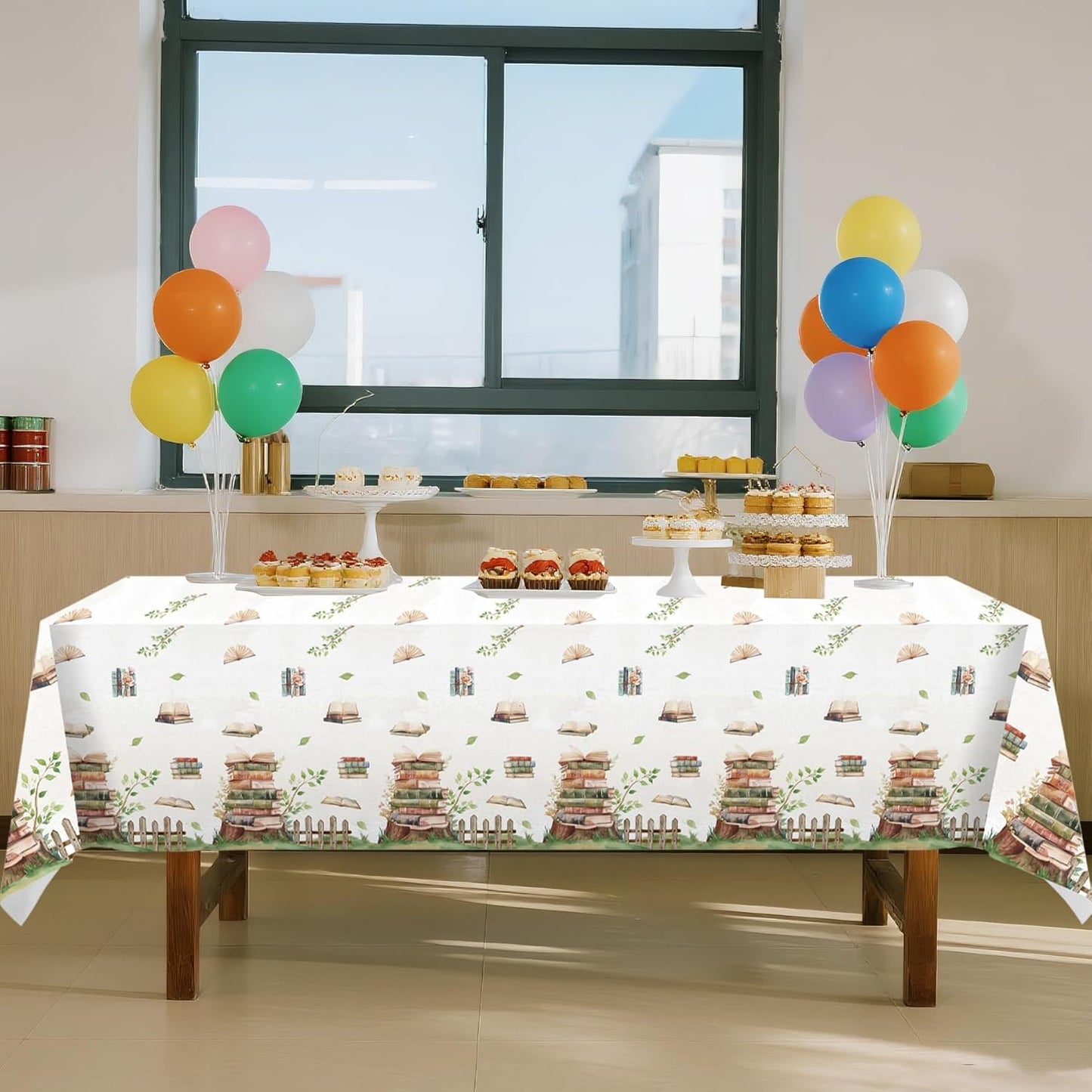 3Pcs Book Themed Party Tablecloth, 54 x 108 Inch Book Club Plastic Table Cover, Waterproof Library Reading Themed Table Cloths for Reading Party, Storybook Baby Shower Decorations