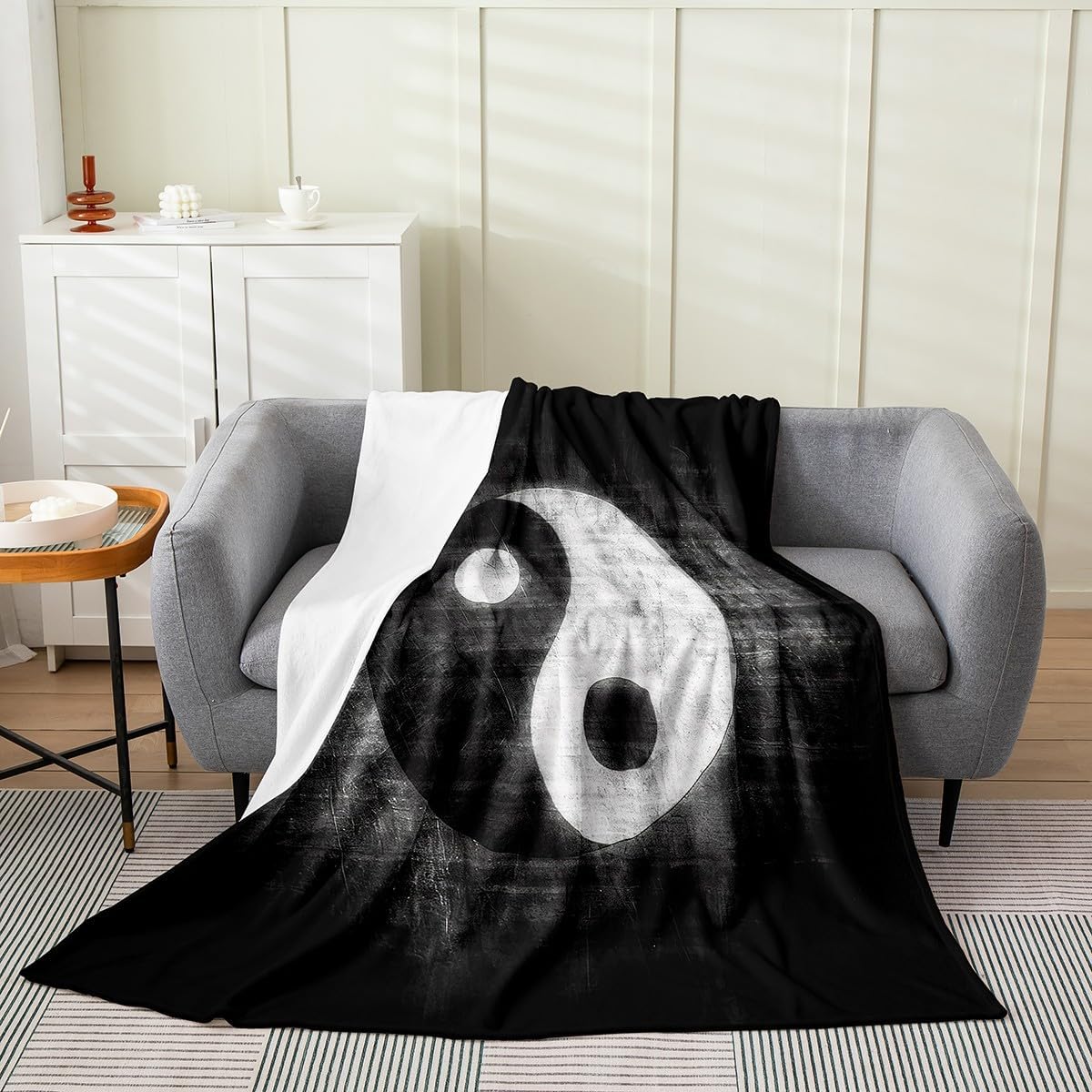 Feelyou Yin Yang Fleece Throw Blanket Kids,Boho Trippy Psychedelic Art Flannel Fuzzy Blanket for Bed Sofa Couch,All Season Gossip Bed Blanket Breathable Plush Blanket Room Decor Queen 90"x90"