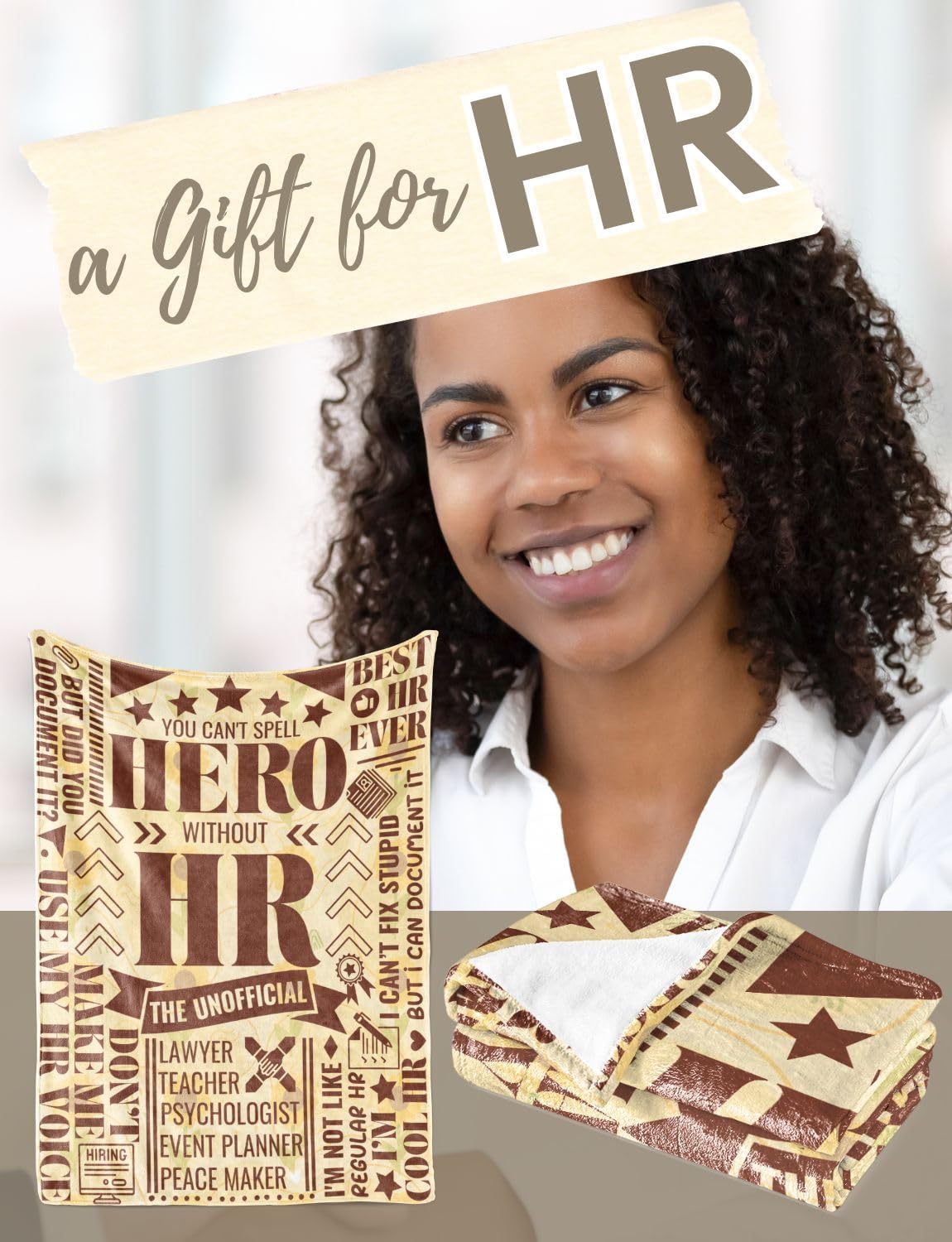 HR Gifts, Human Resources Blanket for Women, Specialist, HR Manager, Coworker, Throw Blanket 50x65 Inche - You Can't Spell Hero Without HR