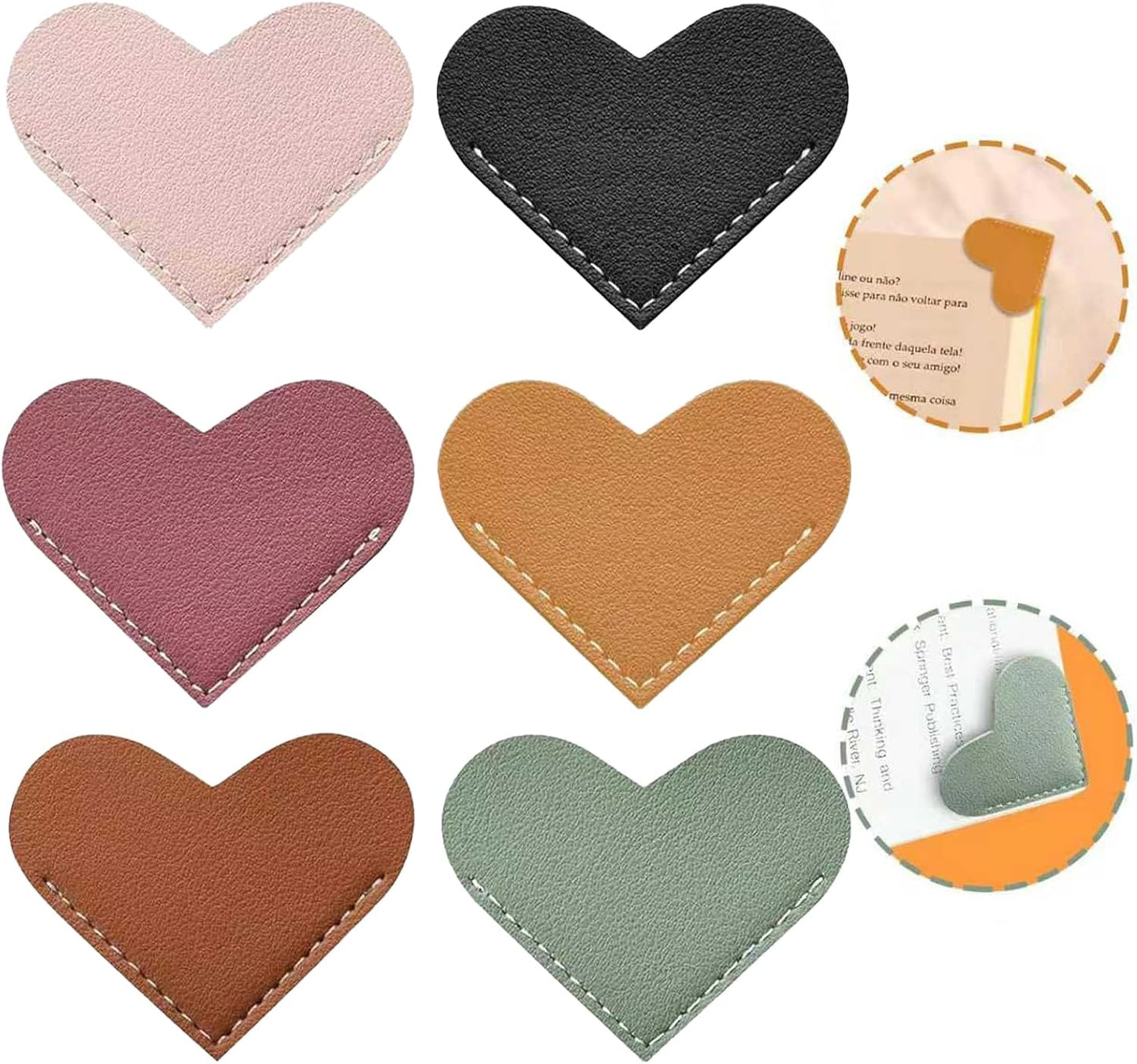 Leather Heart Bookmarks, Corner Page Clips for Women & Girls, Cute Handmade Book Accessories, Perfect Reading Gift for Book Lovers & Kids