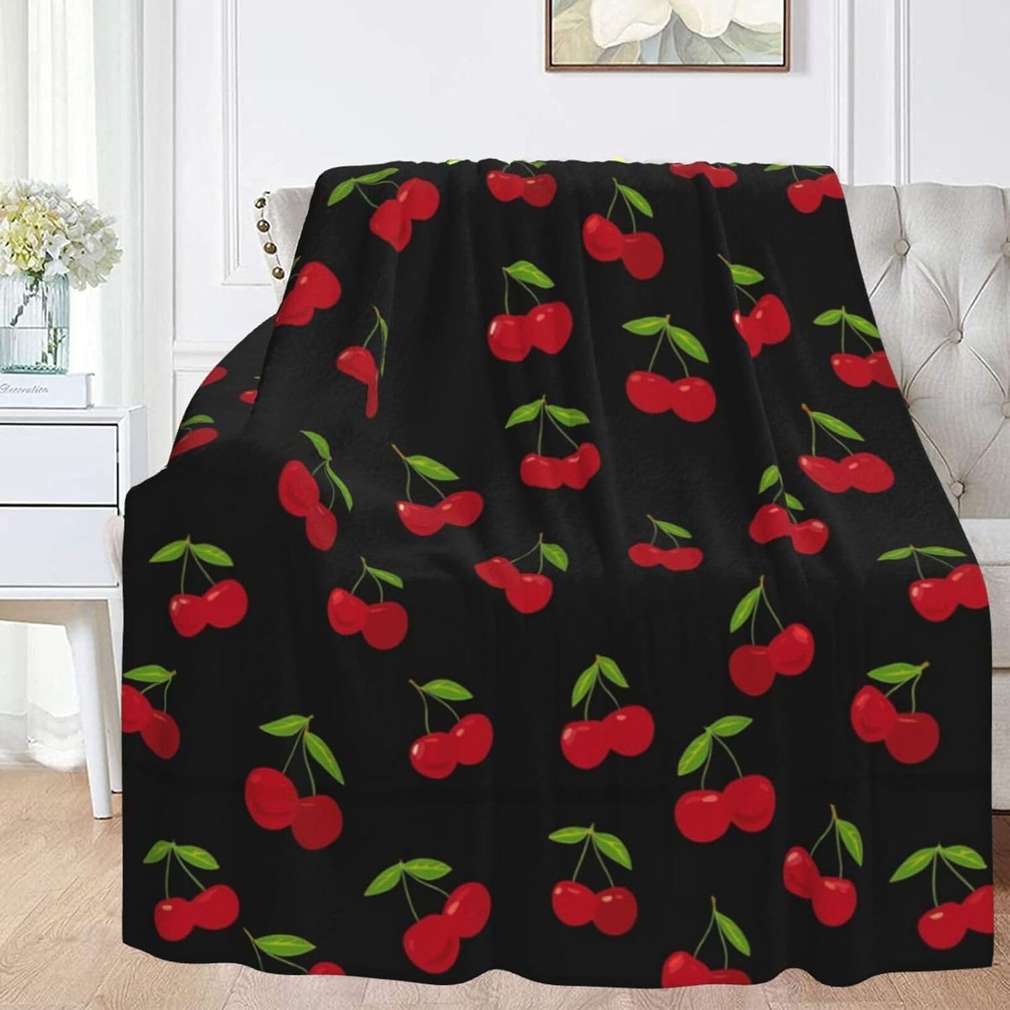 KiuLoam Flannel Blanket Red Cherry Pattern Fleece Throw Blanket for Couch Sofa Living Room Bedroom 50x60 Inches for Kids Women Men