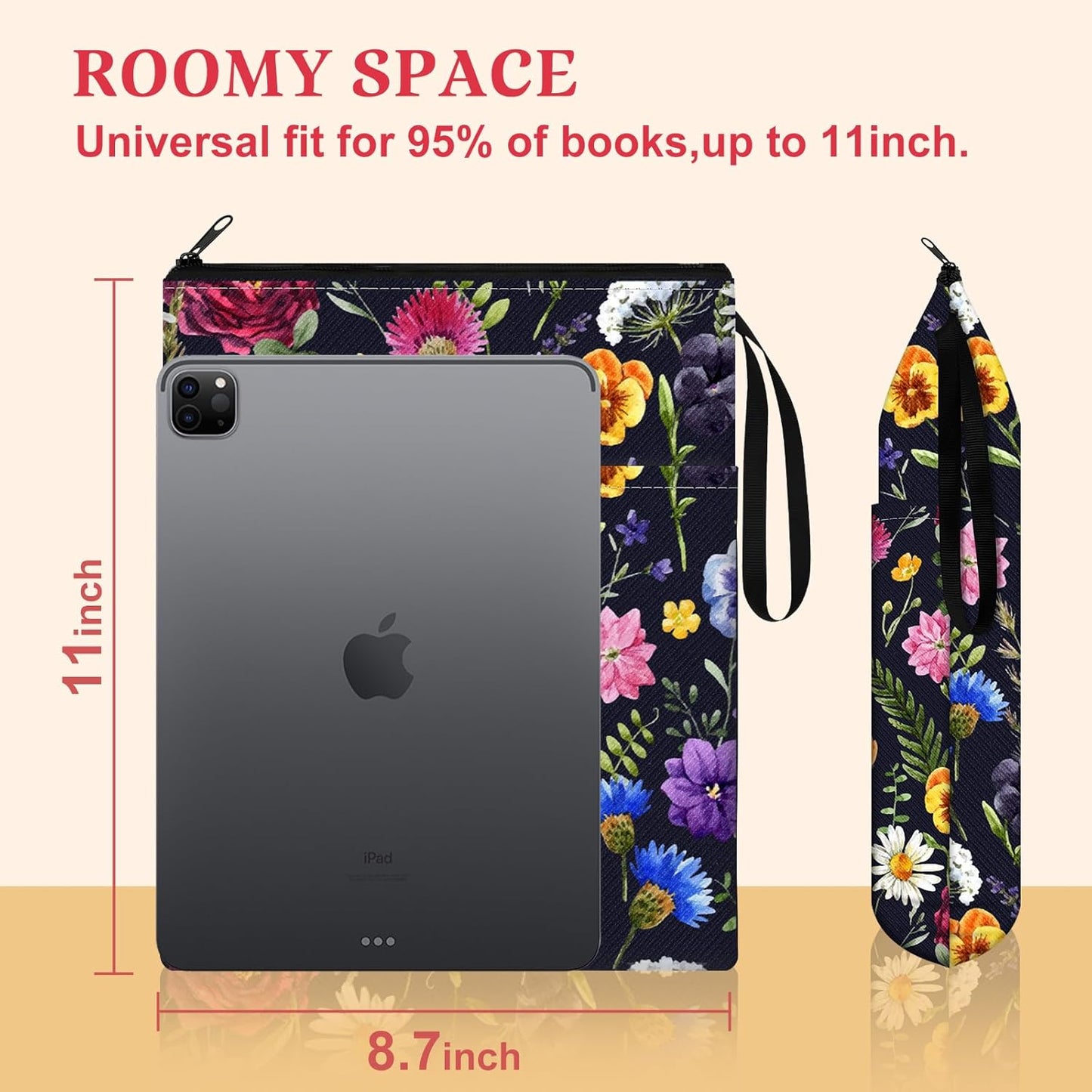Slohif Book Sleeve Pouch Book Cover Protector with Zipper Cute Book Beau Booksleeve Small Large Botanical Pouches for Paperback HardBook Cover Reading Accessories for Students Women Readers