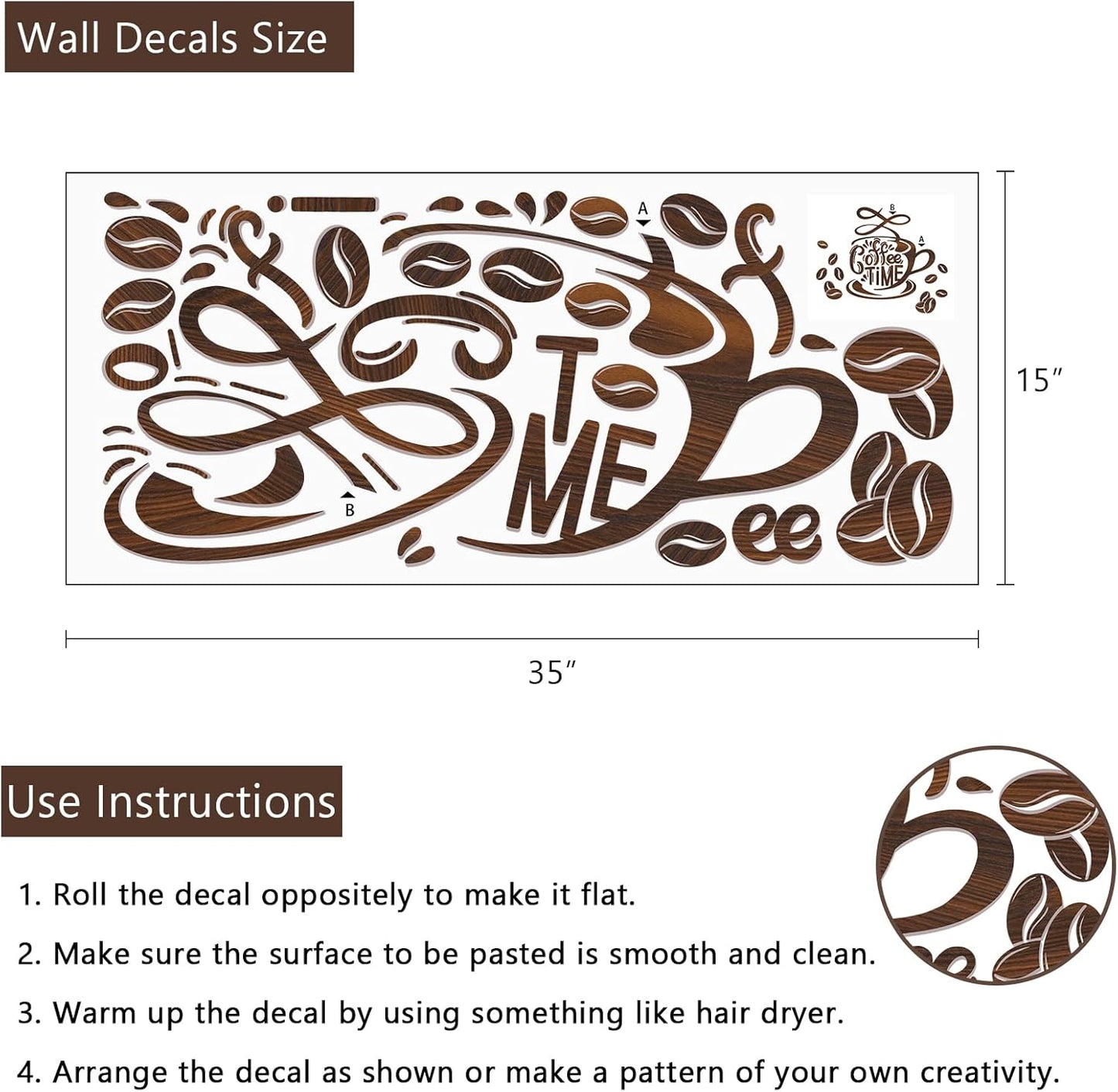 Yovkky Coffee Time Wall Decals Stickers, Coffee Beans Tea Cup Home Kitchen Bar Decor, Cafe Shop Pub Restaurant Office Decorations Art