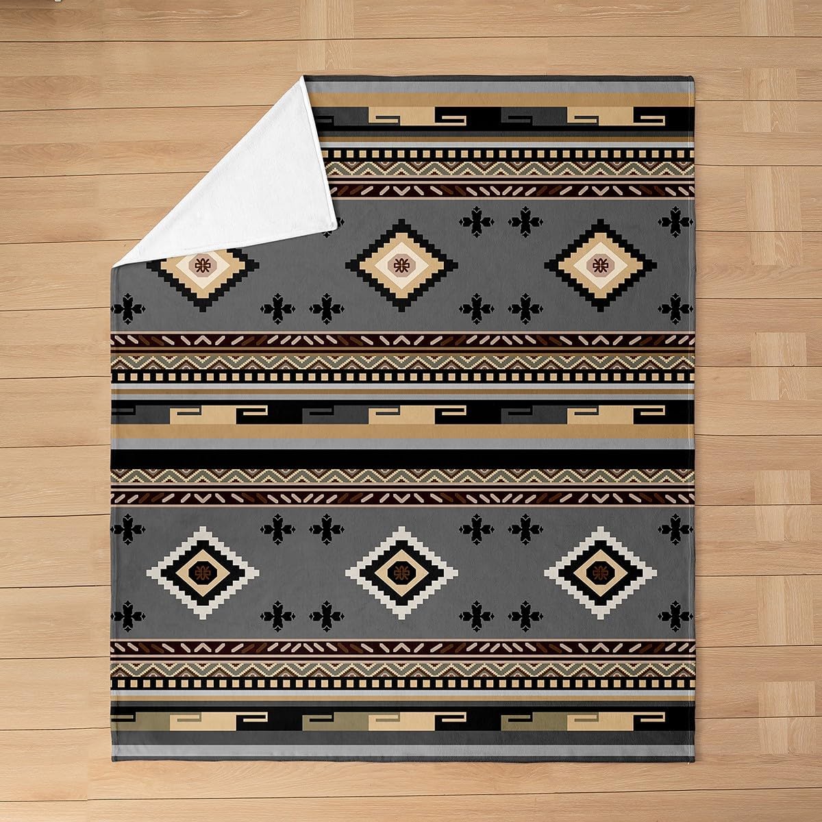 Feelyou Southwestern Fuzzy Blanket Twin 60"x80" Geometric Flannel Fleece Throw Blanket for Kids Tribal All Season Bed Blanket Teens Decor Native American Design Yellow Grey Plush Blanket