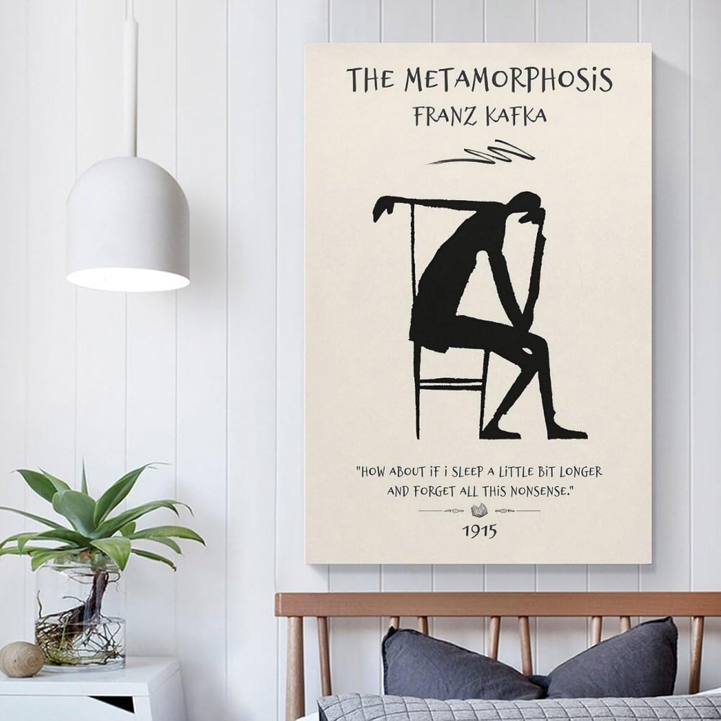 Metamorphosis Franz Kafka Silhouette Canvas Printing Wall Art Quote Dark Academia Style Posters Minimalist Black Figure Prints Reading Nook Wall Decor for Living Room Bedroom Study 12x18inch(30x45cm)