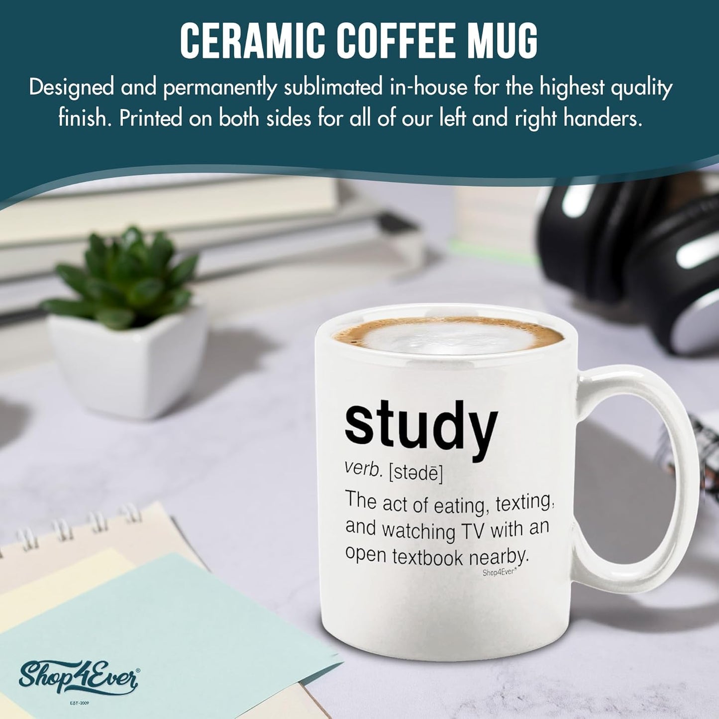 shop4ever Study Definition Ceramic Coffee Mug Tea Cup, Gift for College Student Graduate 11 oz (White)