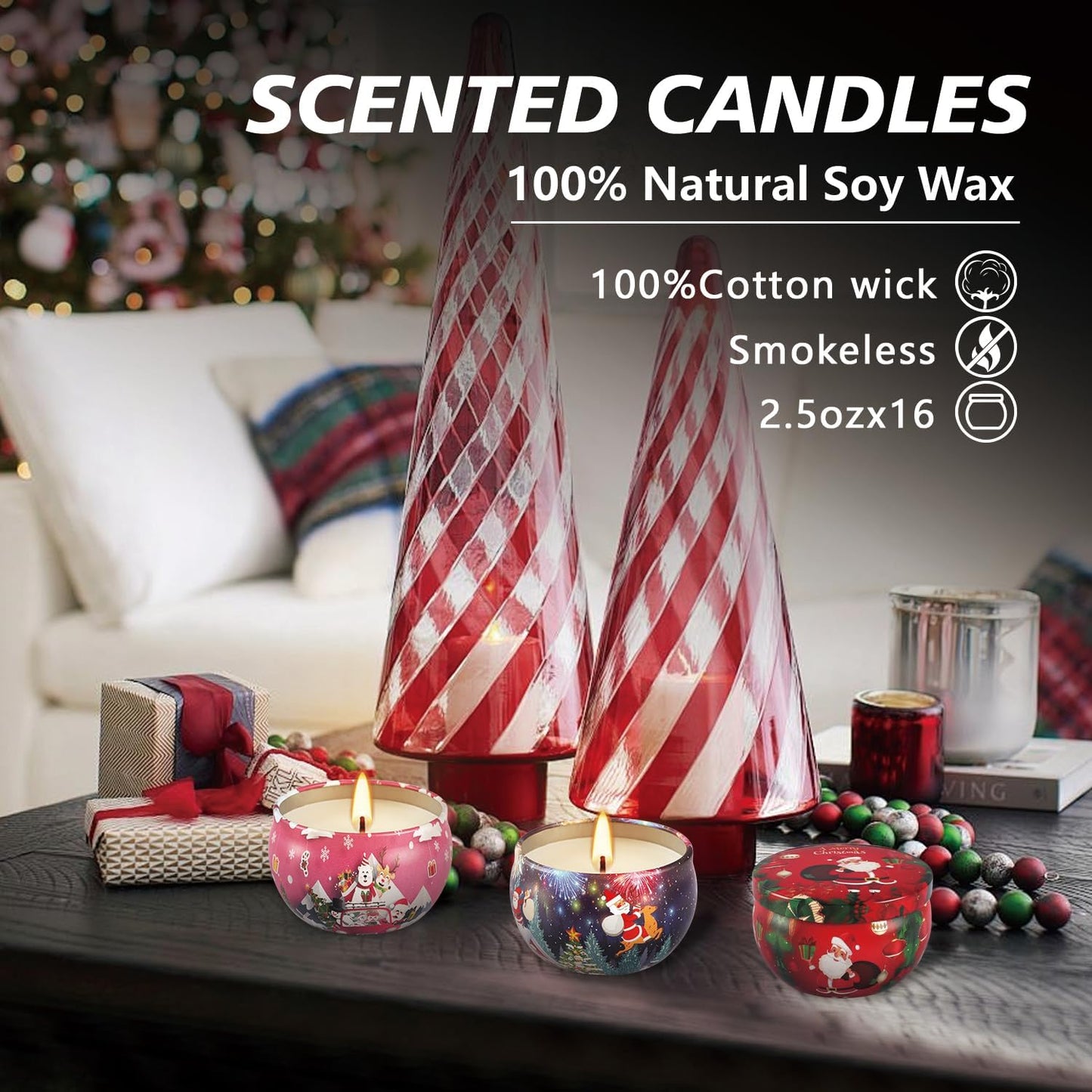 16Pack Christmas Scented Candles Gift- Aromatherapy Candle-Soy Wax-Long Lasting Burn time, Christmas Thanksgiving Gifts for Women，Advent &Home Decor.