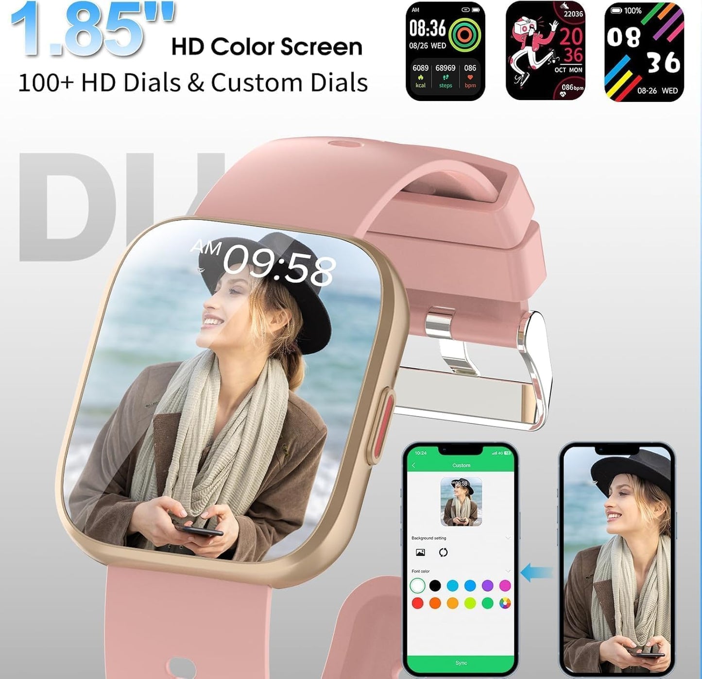 Smart Watch for Women 1.85" TFT-Touch Screen Smartwatch with Call Function 112 Sport Modes Fitness Tracker, IP68 Waterproof