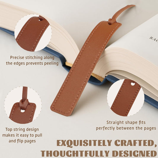 4-Pack Vintage Leather Bookmarks with Stitched Edges & Rope – Classic Page Markers for Men & Women, Great Reading Gifts for Book Lovers