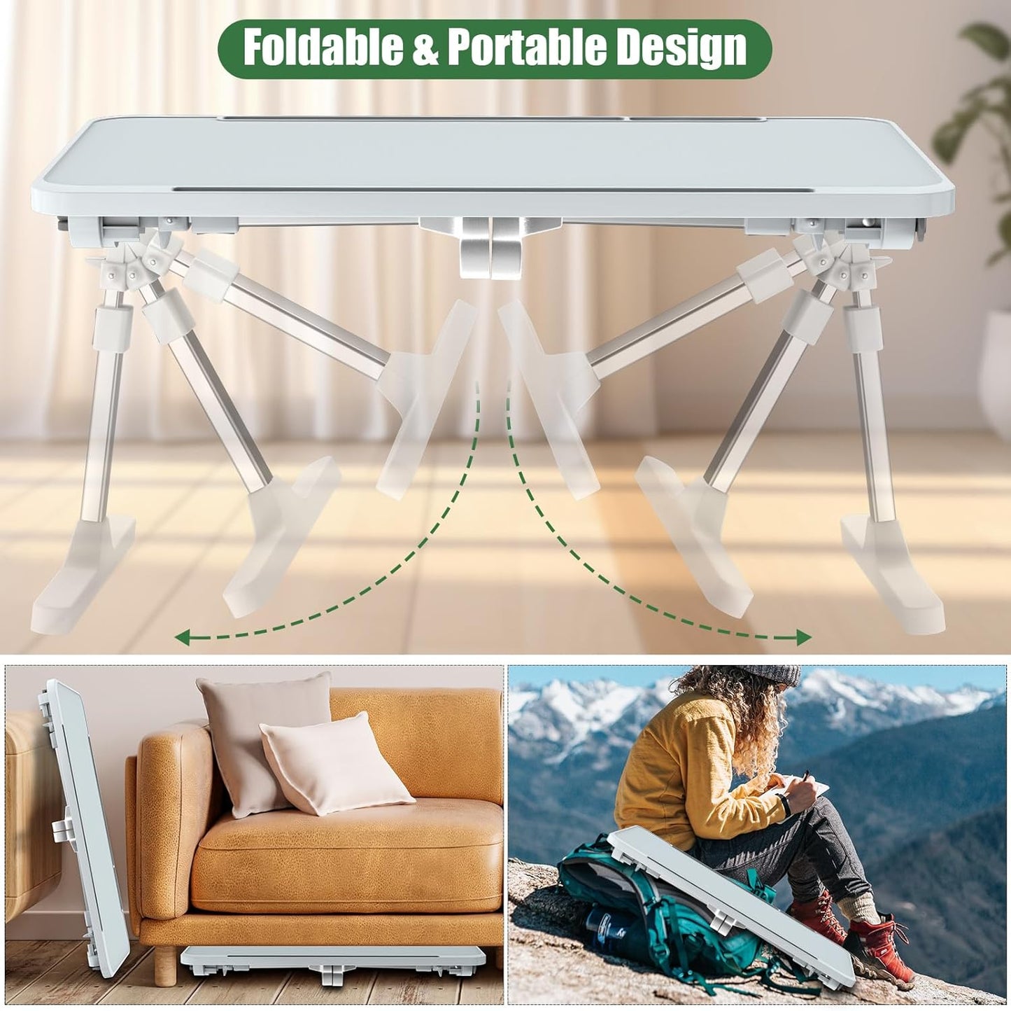 Zapuno Laptop Bed Desk, Height & Angle Adjustable Laptop Bed Tray Table Lap Stand with Tablet & Phone Slot, Light Weight Foldable Portable Lap Desk for Couch Chair Floor Desk for Adults, Kids