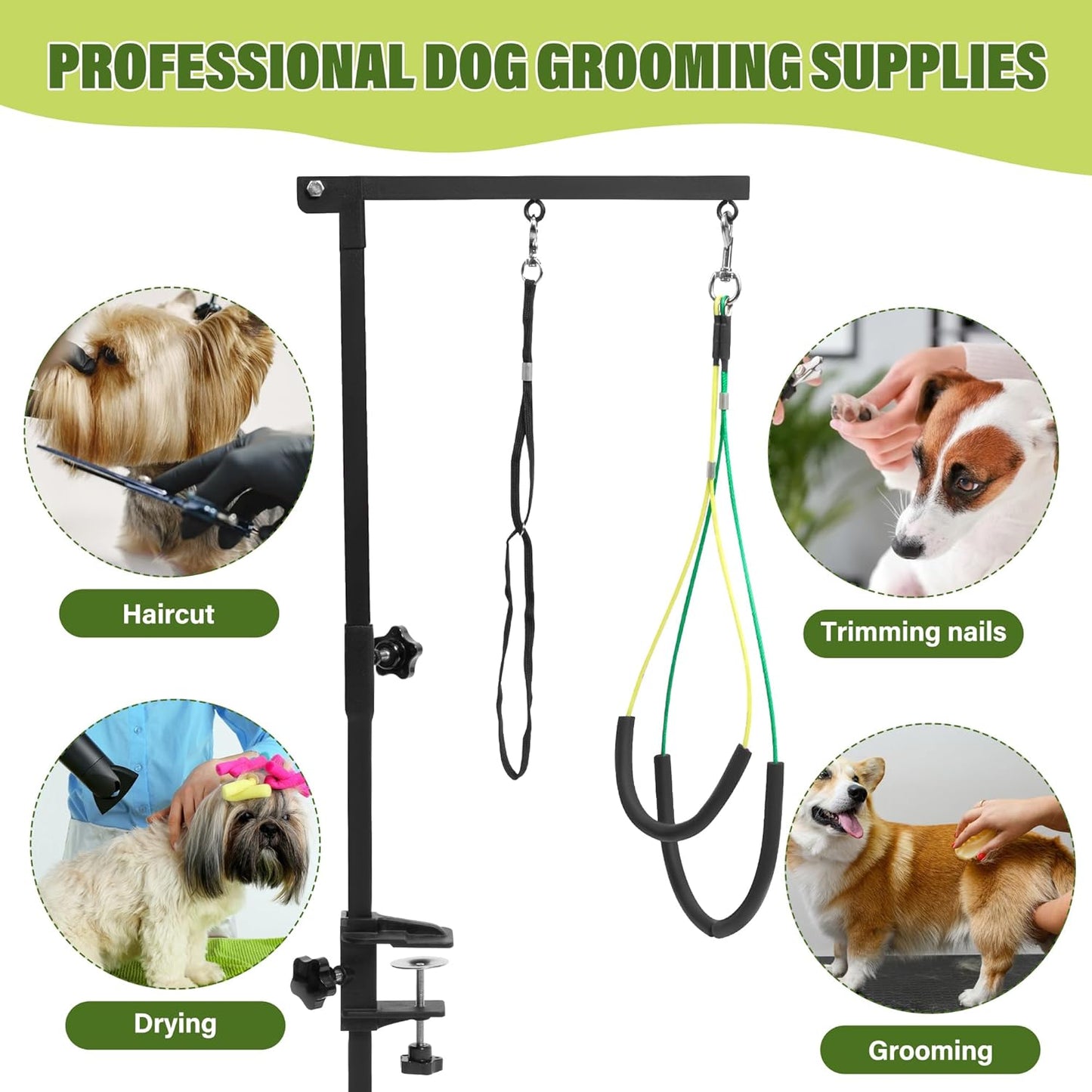 Dog Grooming Arm with Pet Grooming Hammock, getlstub 35" Pet Grooming Table Arm with Adjustable No Sit Haunch Holders, Dog Grooming Stand with Loop Noose for Small and Medium Pets