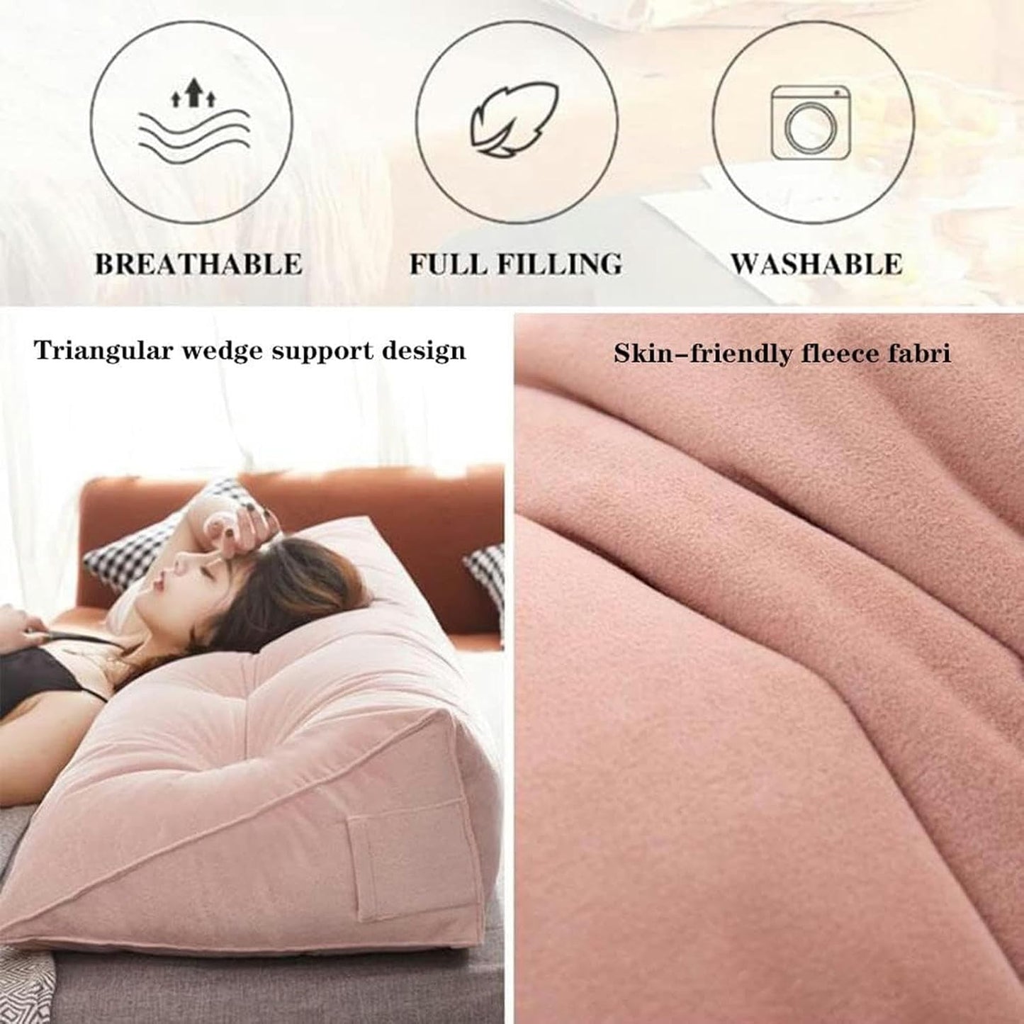 FLTRGO Soft Reading Bed Rest Pillow Large Bolster Cushion Velvet Headboard Backrest Triangular Wedge Pillow Neck & Lumbar Support for Dorm Room Daybed Full Size