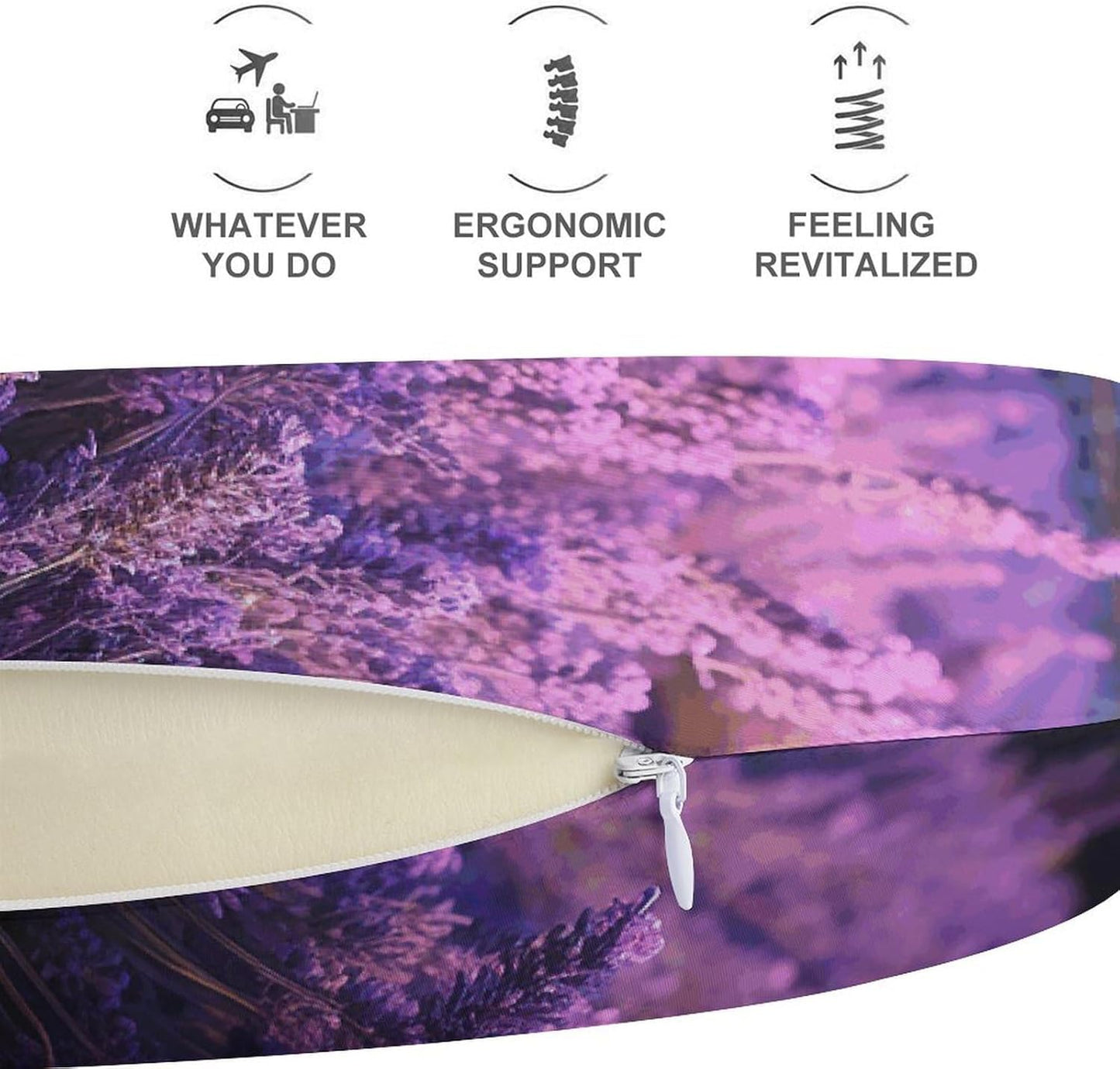 Romantic Lavender Neck Pillow Memory Foam U Shaped Pillows Portable Pillows for Shoulder Travel Head Support Pillow with Concealed Zipper for Airplane Car Home Office