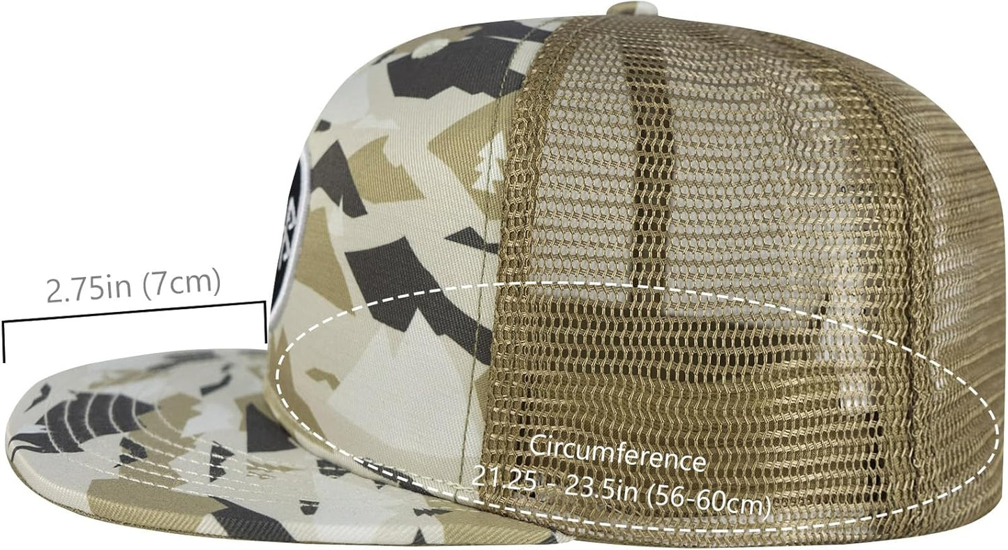 BASSDASH Flat Brim Trucker Cap Adjustable Snapback Hat Mesh Back for Men Women