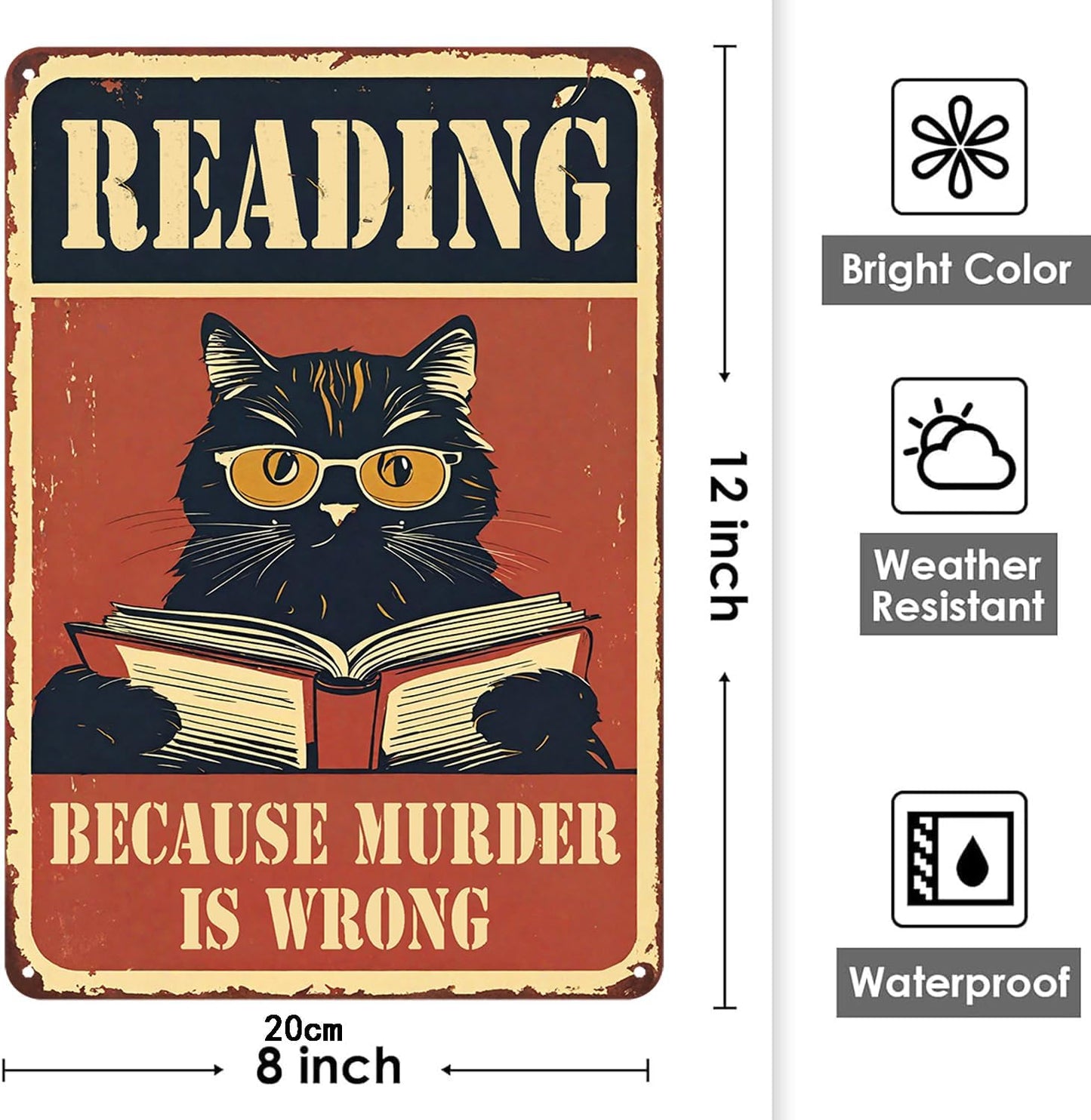 Funny Sign Vintage Tin Metal Sign Retro Wall Art for Library Study Entryway Living Room and Coffee Bar Great Gift for Friends 12x8 Inch (READING)