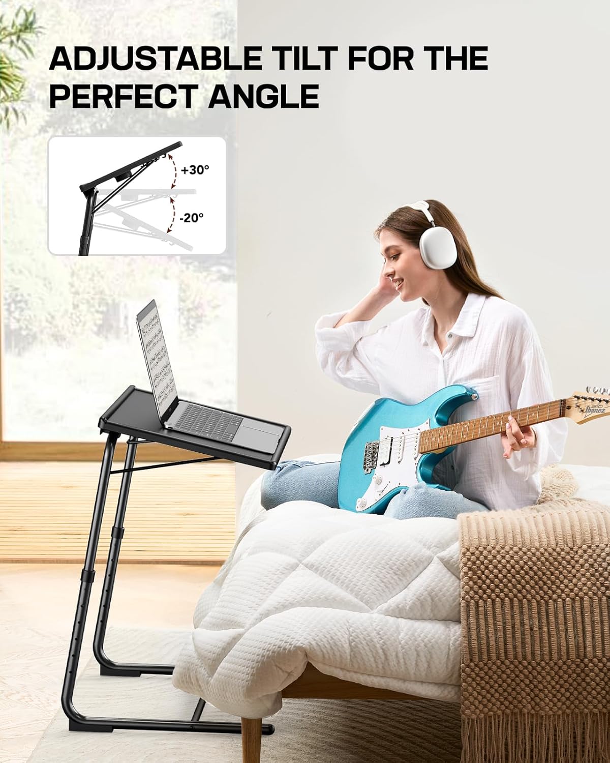 LORYERGO TV Tray - TV Table for Eating, Folding Table Trays with 6 Height & 3 Tilt Angle, TV Tray Table with Removable Cup Holder, Dinner Tray for Eating or Working on Couch, Bed & Office