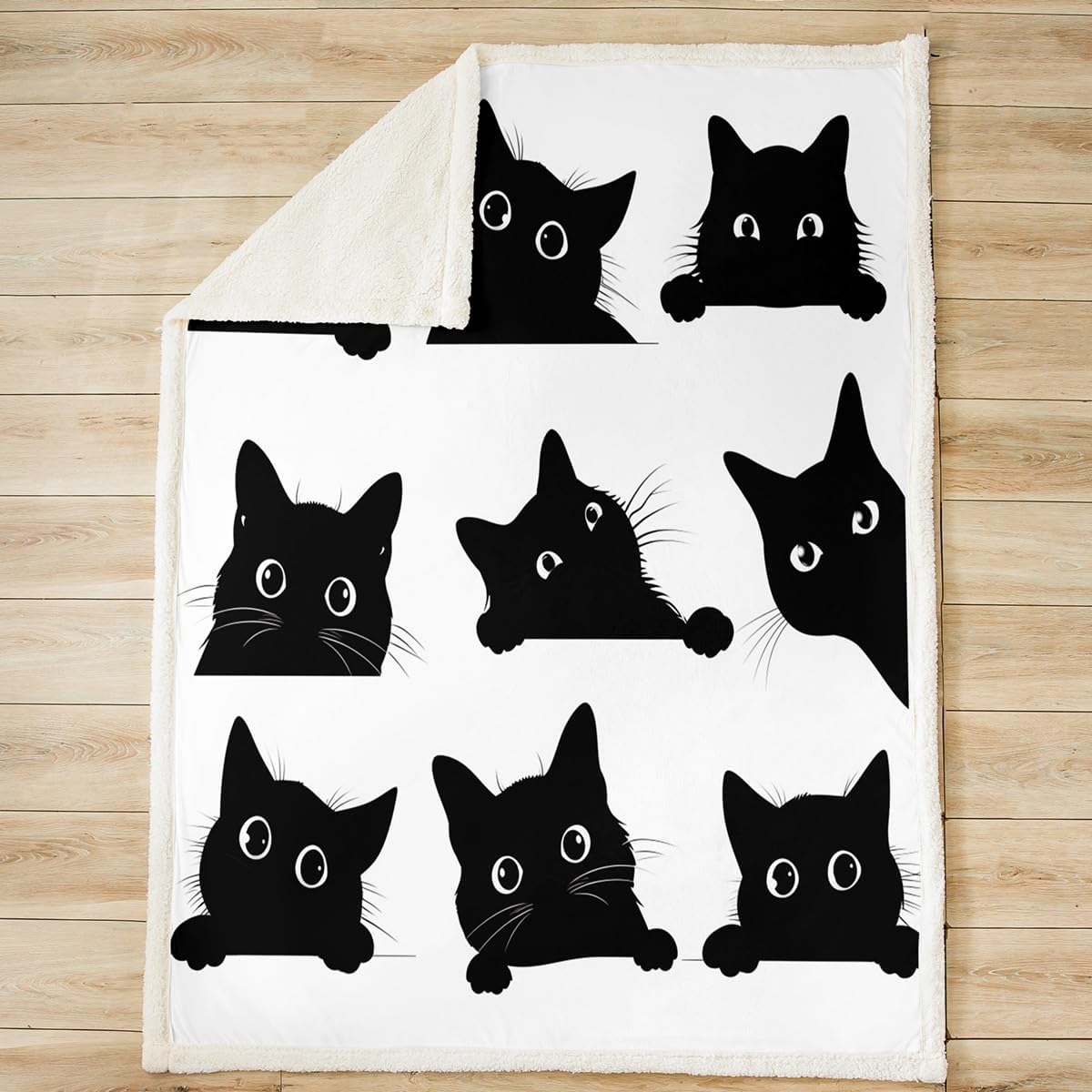 Feelyou Black Cat Cute Kawaii Kitten Fleece Throw Blanket Plush Cozy Animal Sherpa Blanket 40x50 Inches
