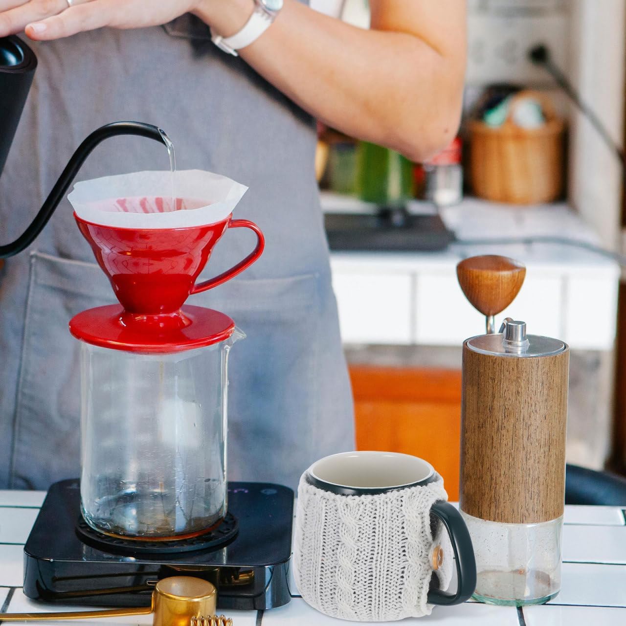 PartyKindom 4Pcs Knitted Mug Covers, Reusable Coffee Cup Cozy Sleeves, Fall Aesthetic Drink Insulators for Hot Beverages and Office Desk Decor