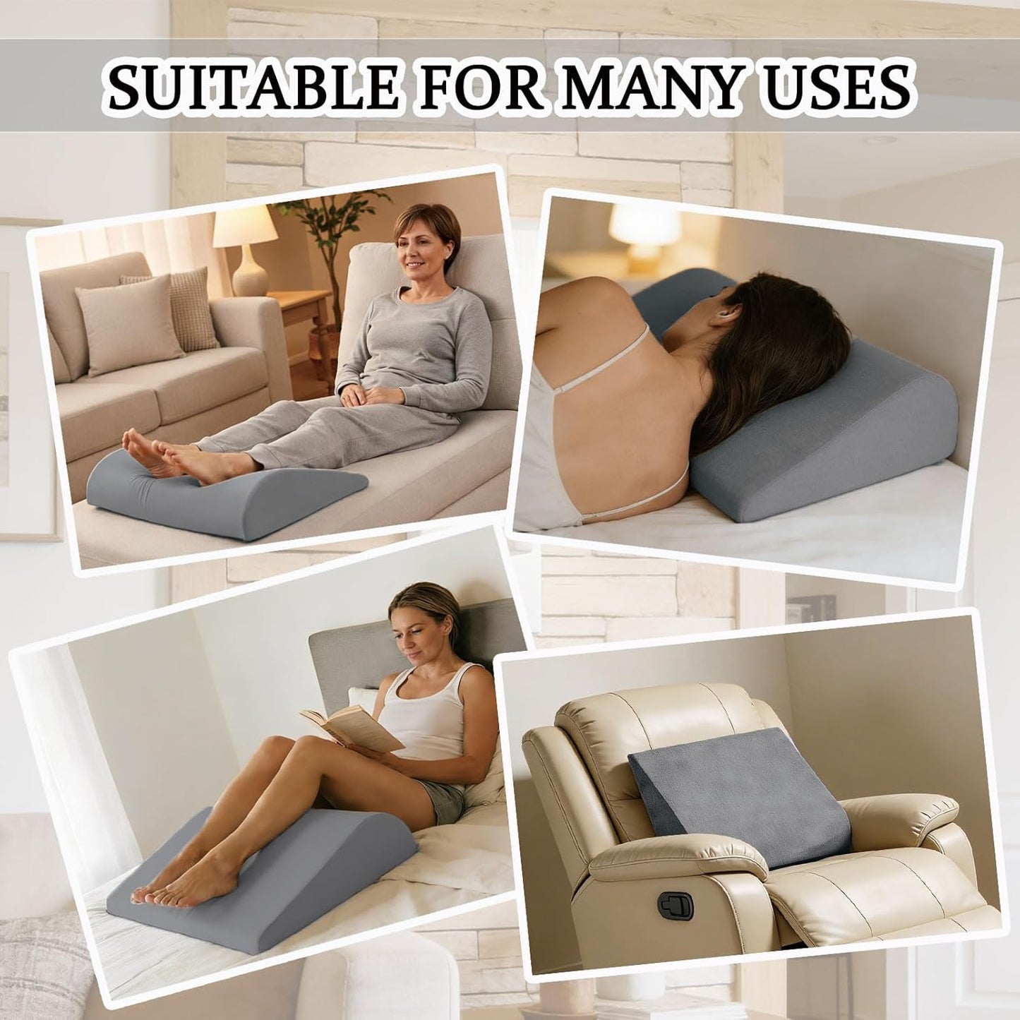 Lumbar Support Pillow for Recliner, Ergonomic Backrest for Elderly Pain Relief Great for Chair, Reading in Bed, Sofa Back Support with Washable Cover (Dark Grey)