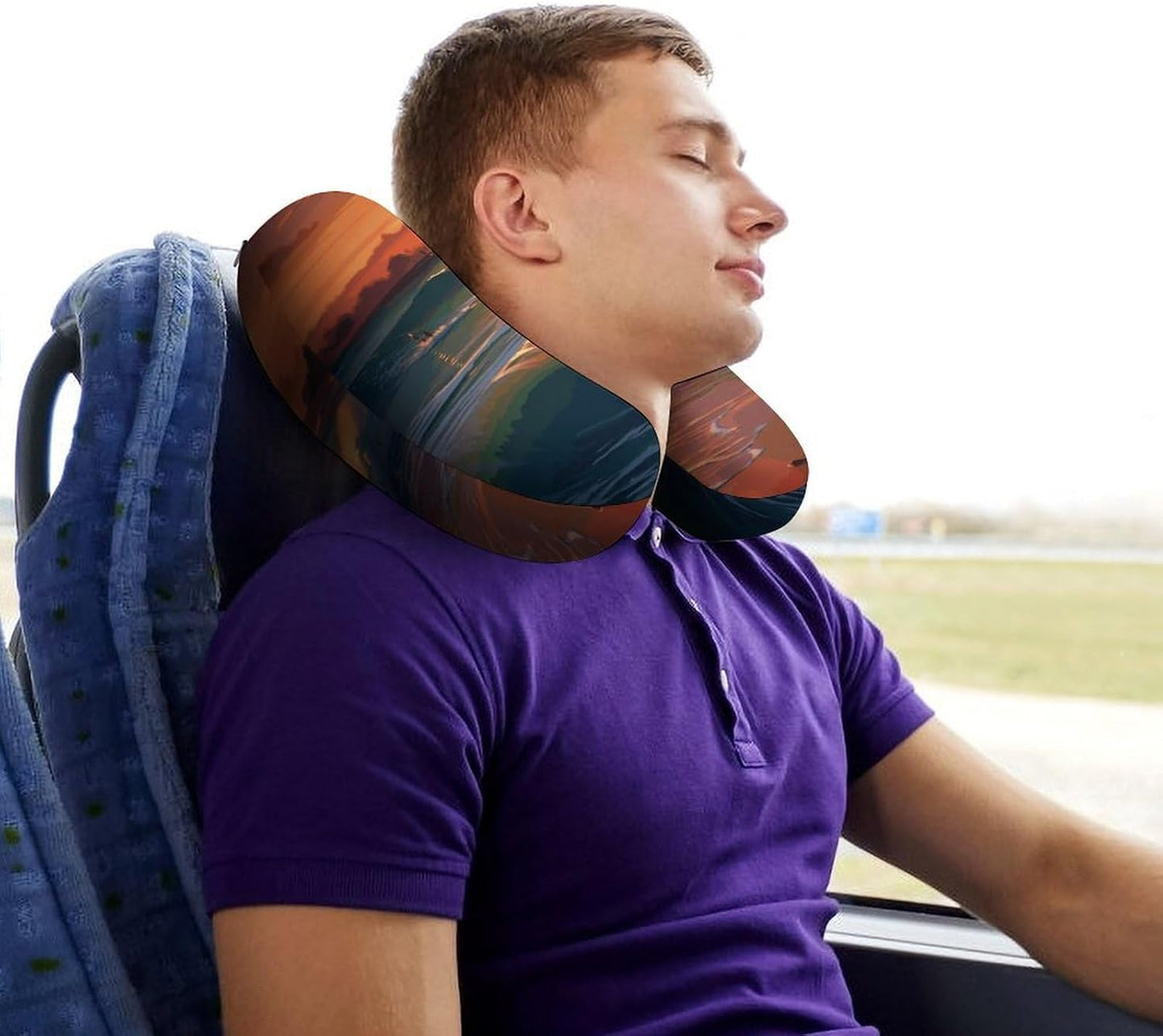 Sunset Seaside Neck Pillow Memory Foam U Shaped Pillows Portable Pillows for Shoulder Travel Head Support Pillow with Concealed Zipper for Airplane Car Home Office