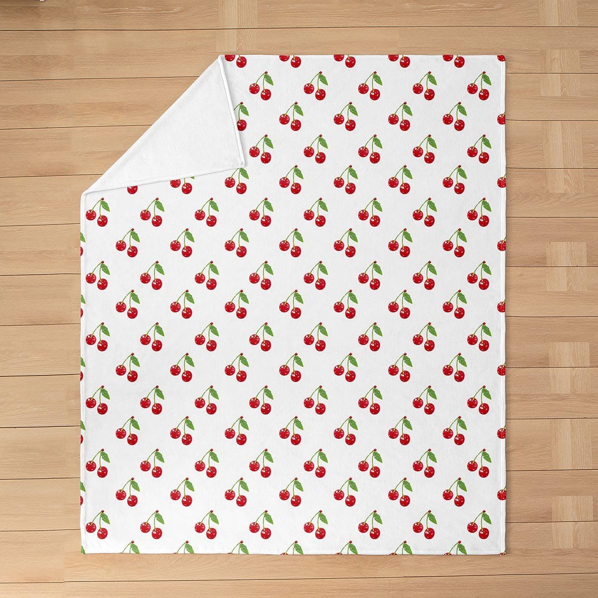 Cherry Flannel Fleece Throw Blanket, Cute Cherry All Season Bed Blanket Fresh Fruit Fuzzy Blanket for Boys Girls Women Men, Cartoon Cherry Bedroom Decor Plush Blanket Throw 50"x60"
