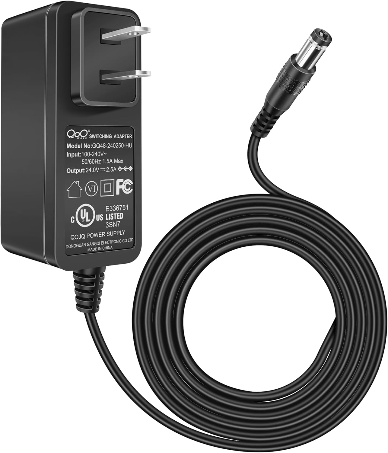 24V DC 2.5A LED Power Supply Adapter – 60W Max, UL Certified, Flicker-Free for 24V LED/COB Strips & CCTV, 5.5×2.1mm