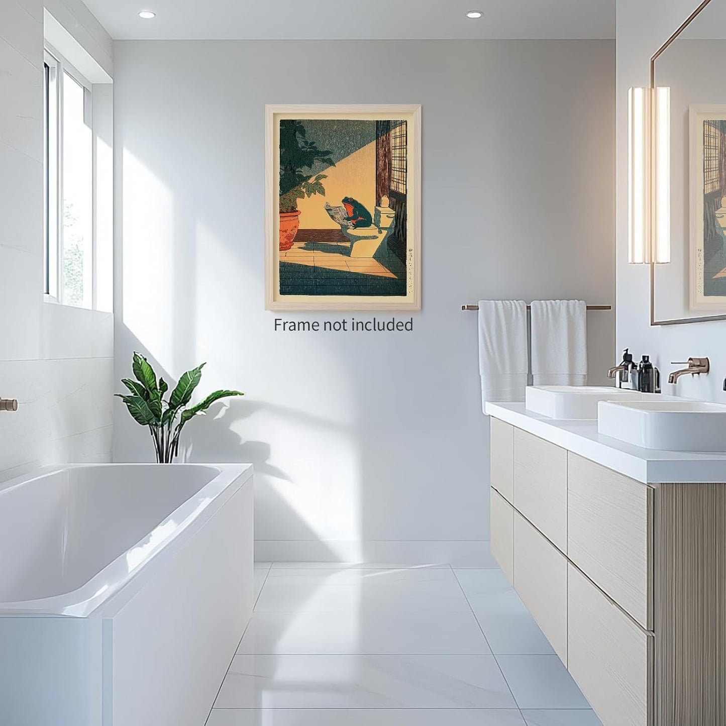 Japanese Frog Wall Art Cute Animal Canvas Print Funny Frog On The Toilet Reading Newspaper Posters Vintage Japan Painting Wall Decor 12x16in Unframed for Oriental Asia Bathroom Restroom