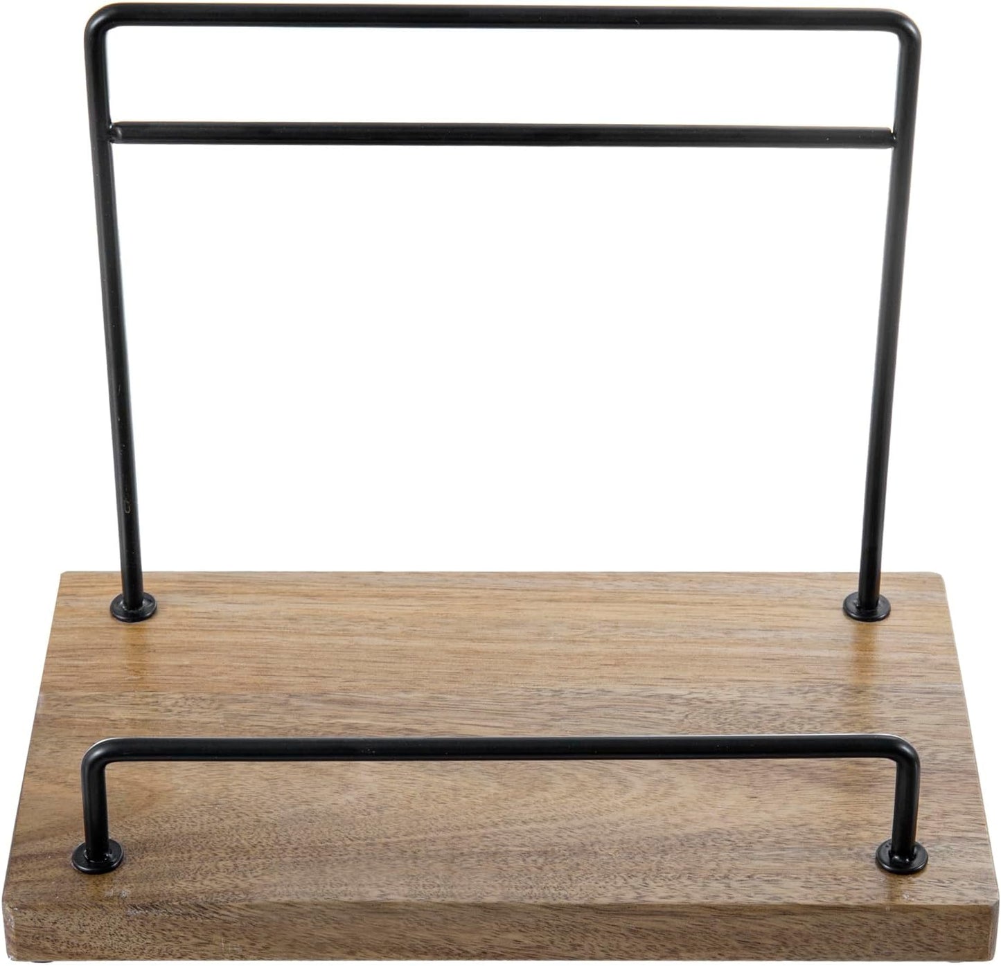 MyGift Premium Acacia Wood and Matte Black Metal Cookbook Stand – Rustic Kitchen Countertop Book Holder Rack for Recipes, Tablets, Cutting Boards