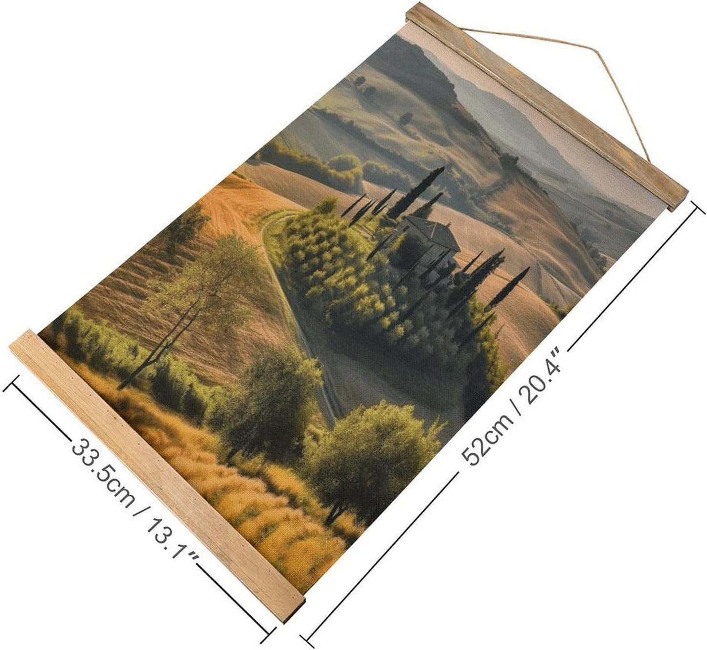 Vintage Tuscany Landscape Tree Scenery Farm Poster with Wooden Frame Personalized Linen Hanging Scroll Painting Rustic Wall Hanging Illustrative Modern Artwork Decor for Home Living Room Bedroom Offic