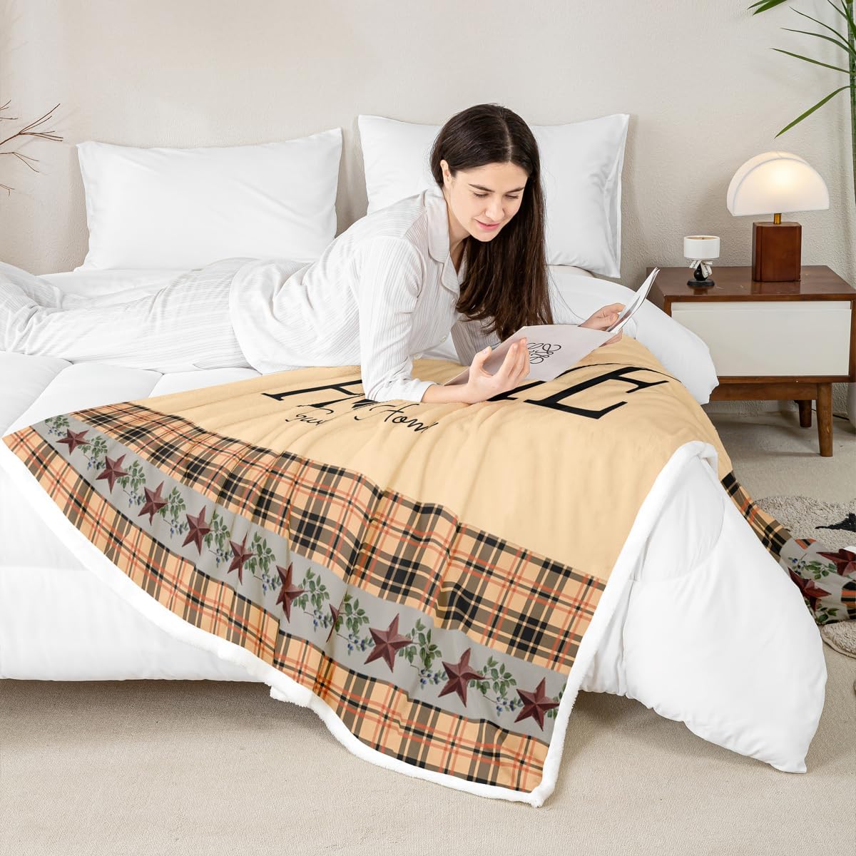 Erosebridal Primitive Country Farmhouse Throw Blanket, Windmill Decor Fleece Blanket Throw Size Tan Khaki Black Plaid Sherpa Blanket Western Vintage Fuzzy Blanket Rustic Farmhouse Bedroom Decor