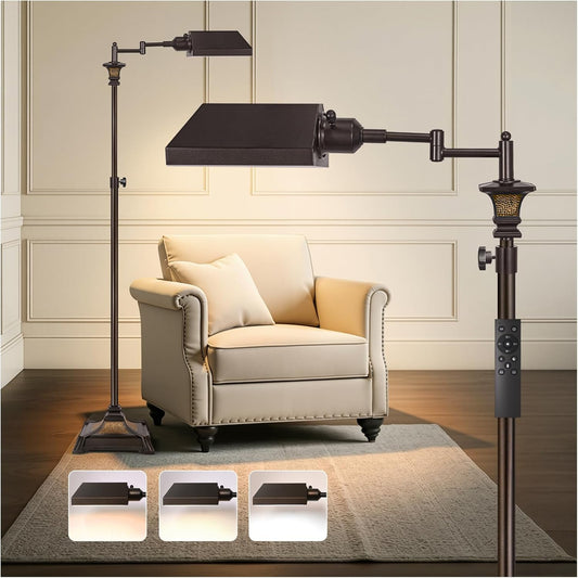 Scenekoy Adjustable Height Smart LED Floor Lamp for Living Room Bedroom, Remote Control Traditional 350º Swing Arm Standing Lamp with Swivel Metal Shade, Decor for Reading House Home Office