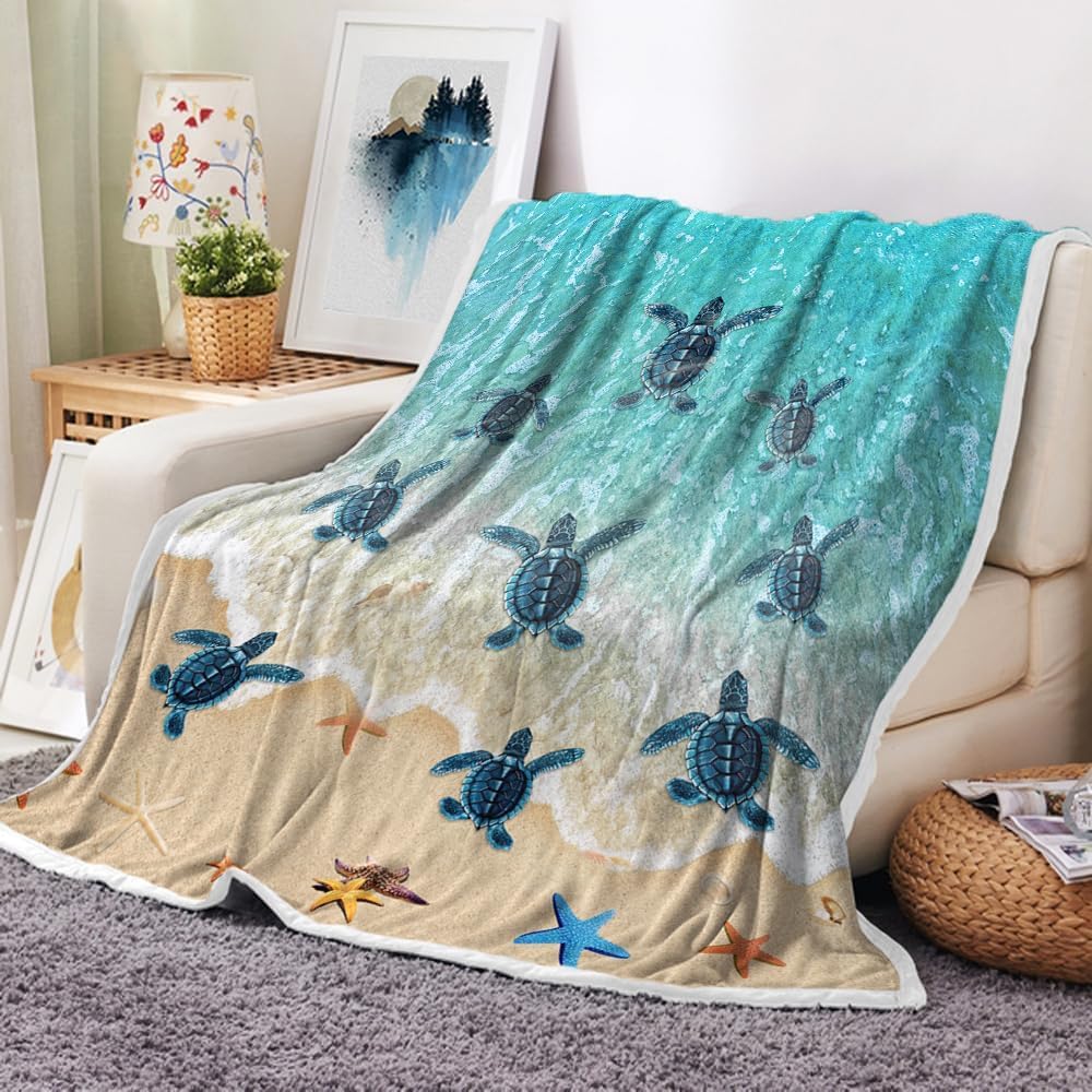 Sea Turtle Throw Blanket, Sea Turtle Blanket Gift for Women Men, Tropical Beach Decor for Bedroom, Turtle Gifts for Boys Girls Teens, Ocean Coastal Beach for Adult Kids Home Room Decor, 50X60inch