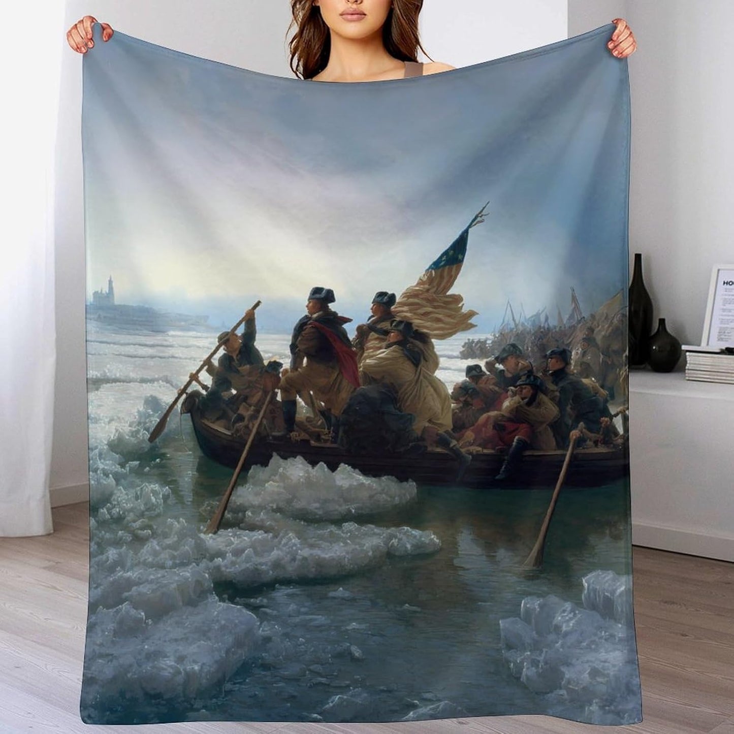 Washington Crossing The Delaware Throw Blanket Soft Warm Flannel Bed Blanket for Couch Sofa