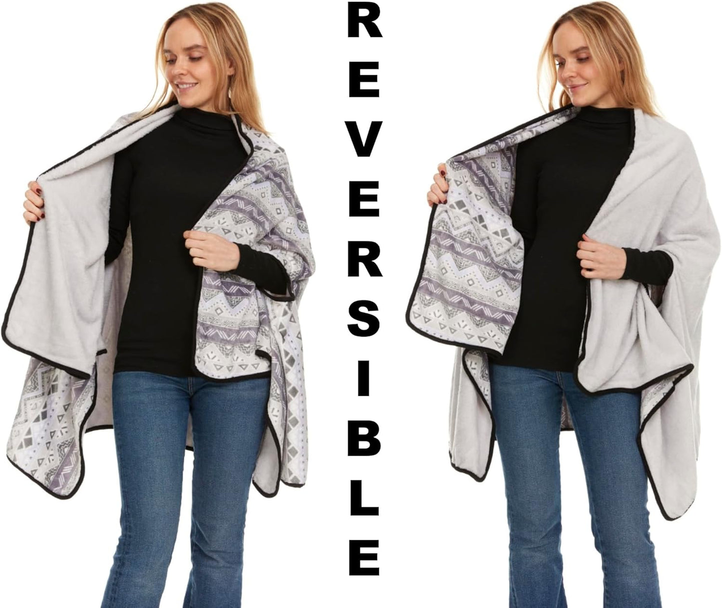 GO UNDER Ladies Reversible Wearable Blanket Wrap with Arm Holes Soft Cozy