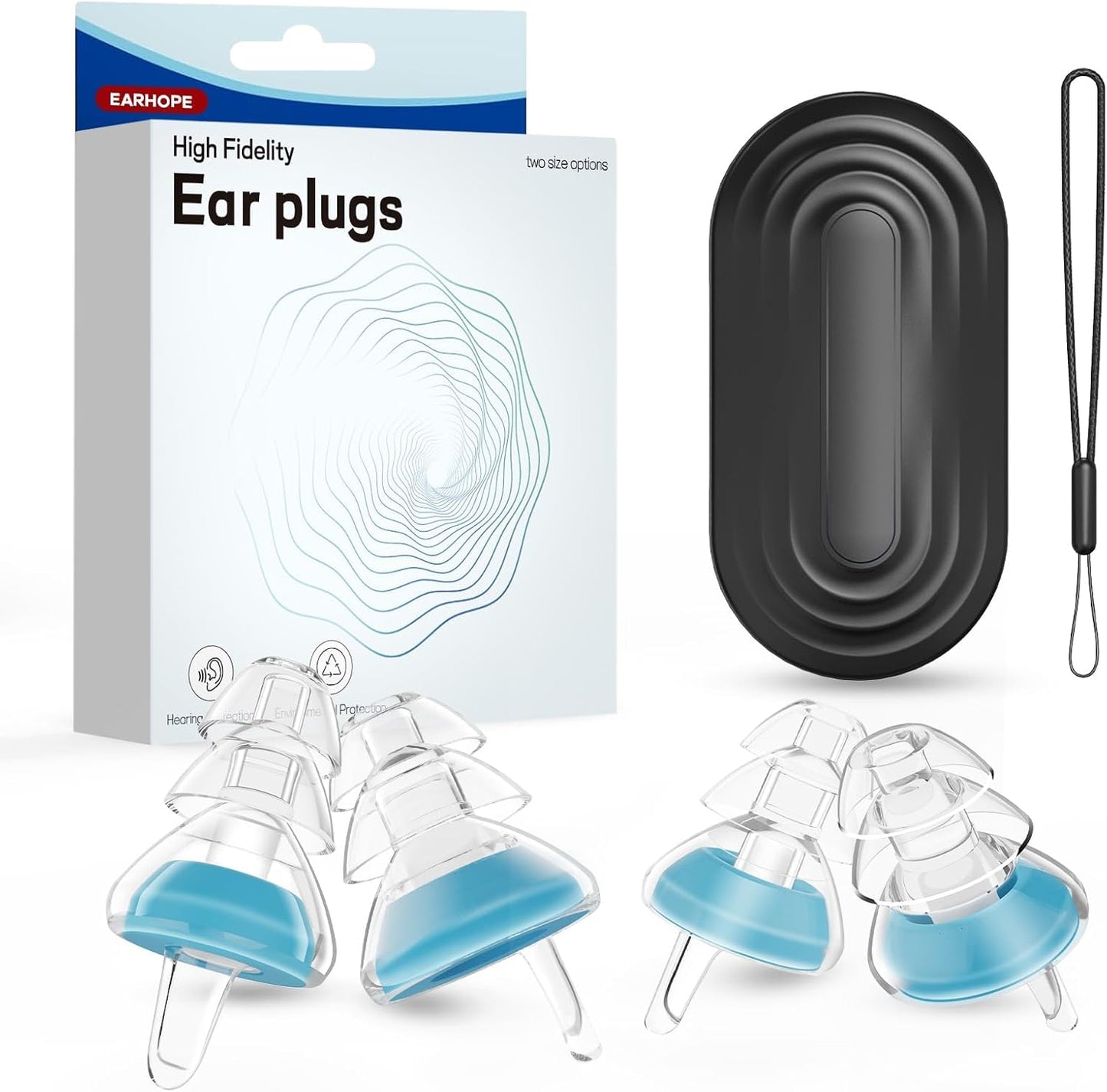 Concert Ear Plugs, 2 Pairs High Fidelity Earplugs with Carrying Case & Lanyard Reusable Soft Silicone Earplugs for Concerts, Raves, Musicians, Live Music-30dB