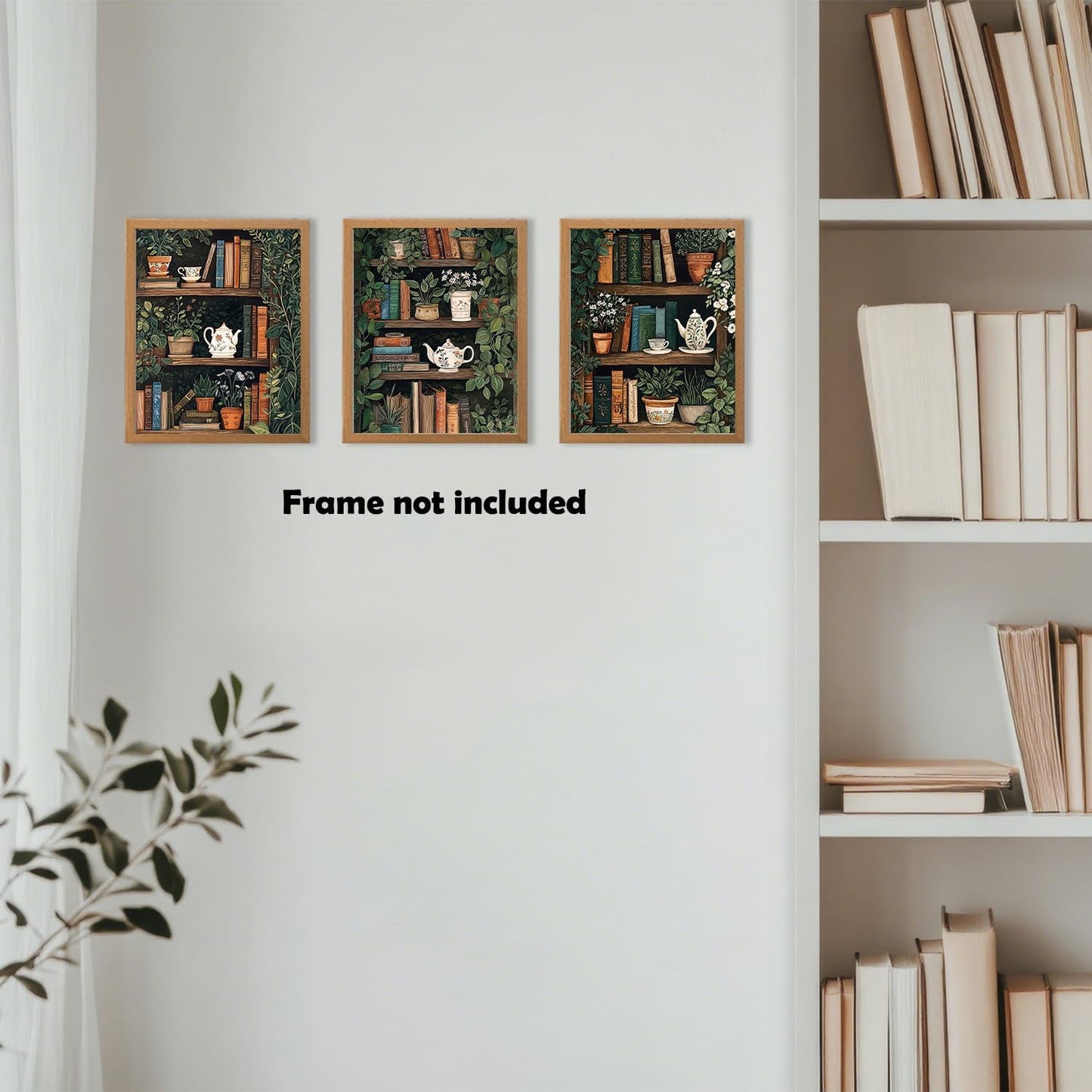 XWELLDAN Reading Bookish Book Shelf Botanical Wall Art Prints Wall Art Decor for Reading Room Bedroom Library Corner, 8x10 Inch Set of 3, Unframed