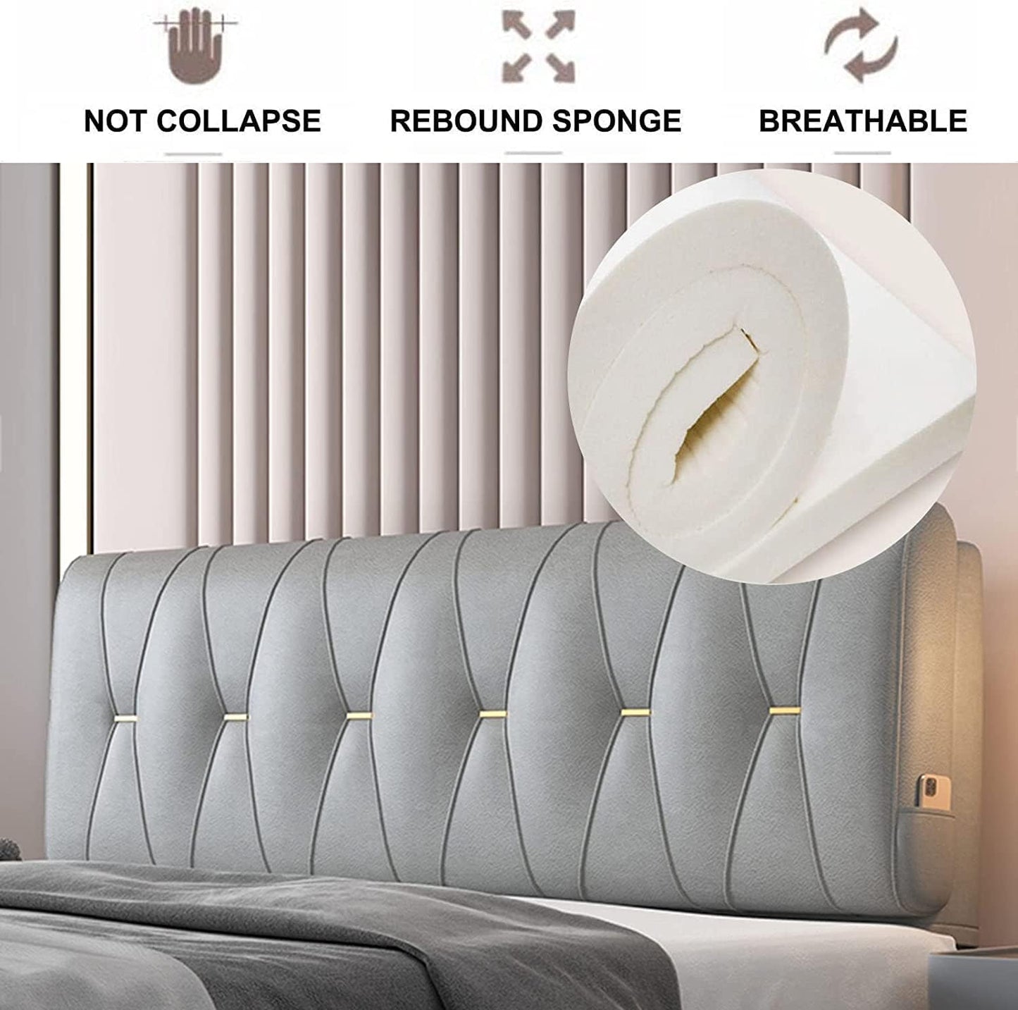 Headboard Cushion Wedge Reading Pillow Body Positioning Pillow Back Support for with Removable Cover(Size:No headboard Full 47.2",Color:A)