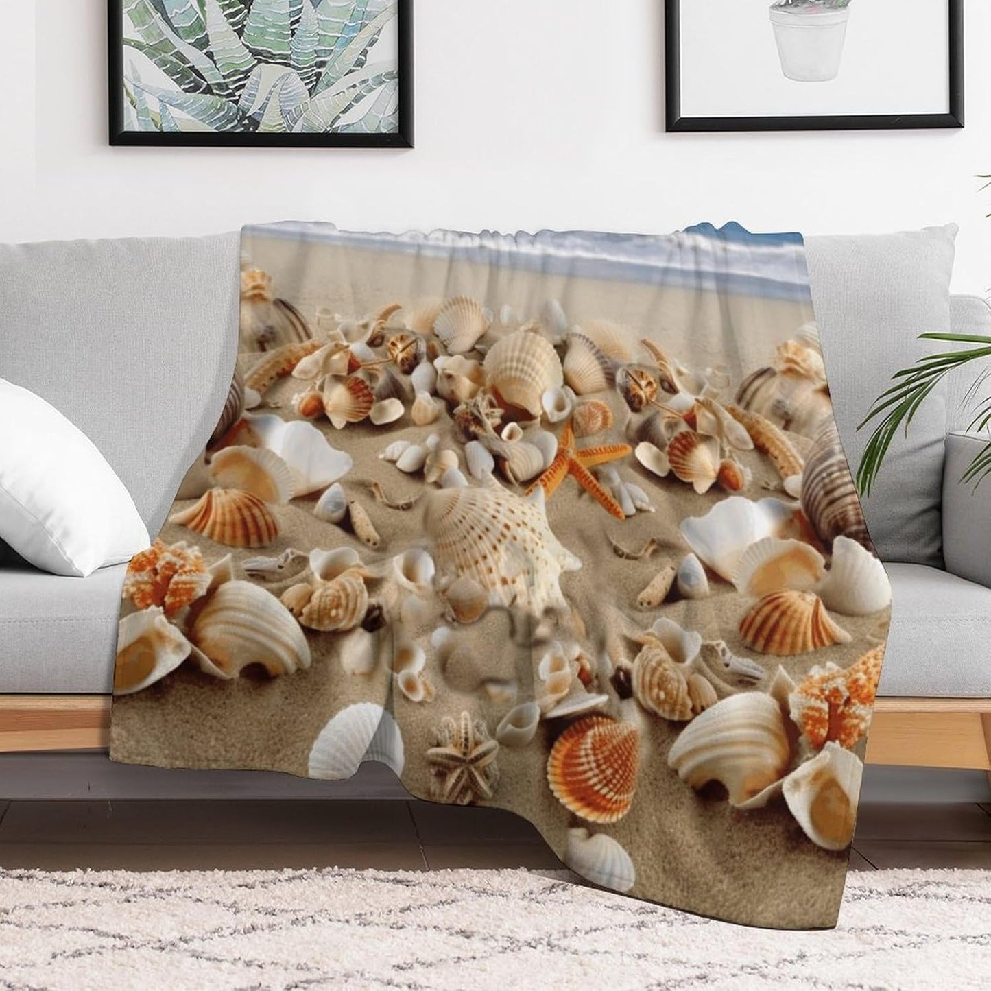 Beach Shells Throw Blanket for Couch Super Soft Warm Lightweight Throw Blankets Cozy Flannel Bed Blanket Cute Decorative Blankets for All Seasons Home Decor Gift 60"*80"（150 * 200cm）