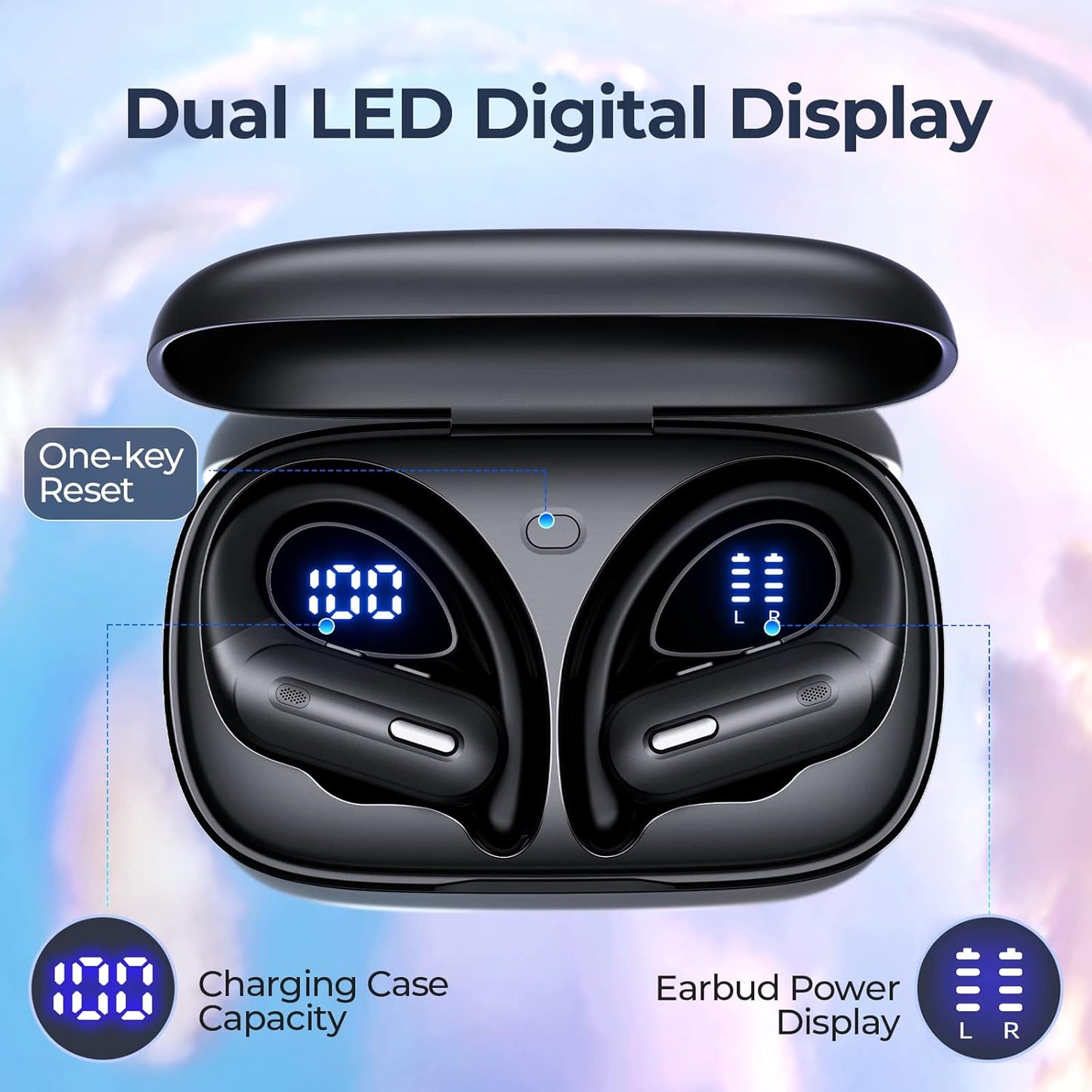 Active Noise Cancelling Ear Buds Wireless Earbuds 90 Hrs Playtime Bluetooth Headphones with Hi-Res Stereo Deep Bass Power Display Earphones with Earhooks Waterproof Transparency Headset for Sports/Gym