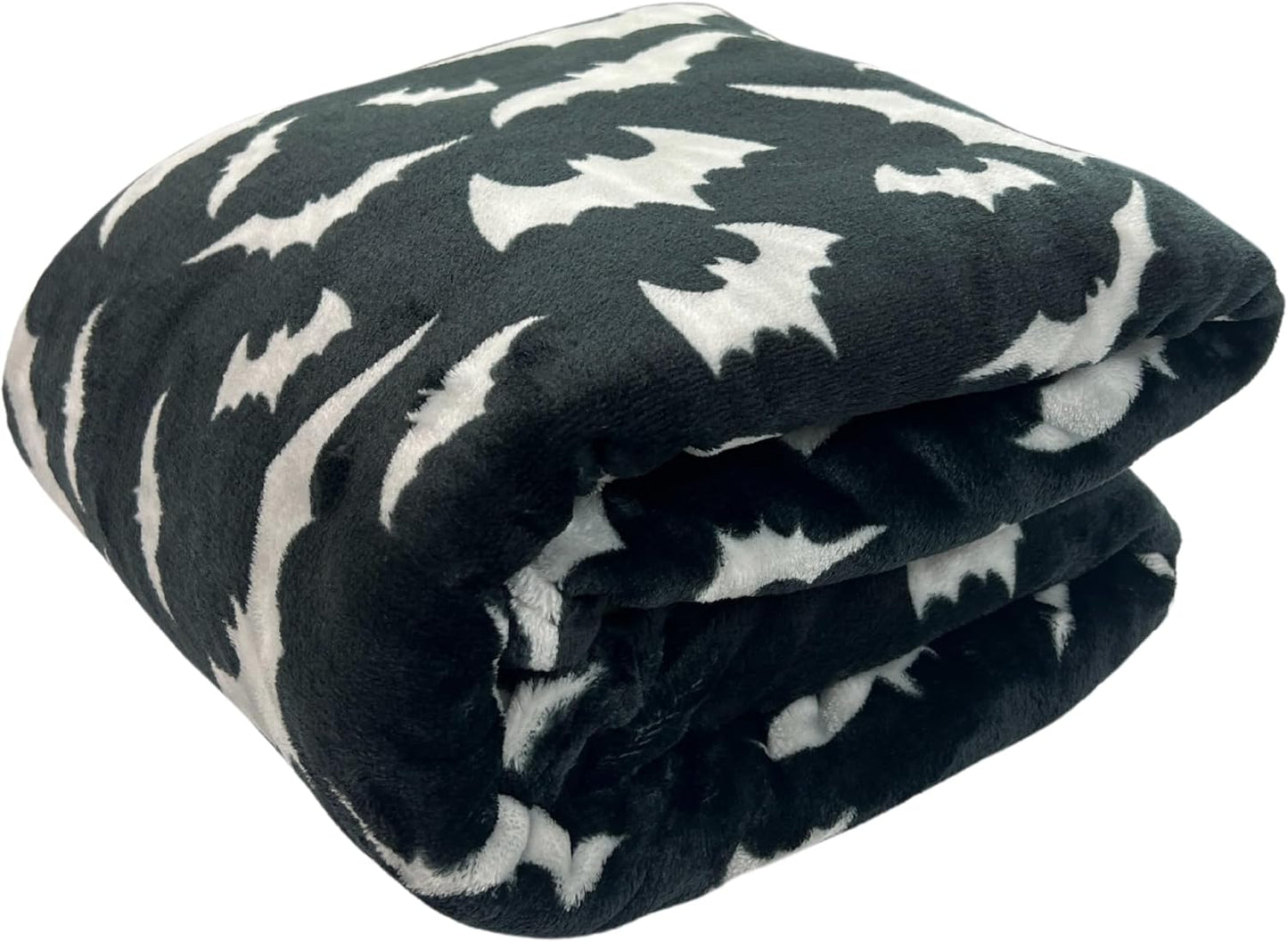 Spooky Halloween Throw Blanket for Couch or Sofa: Silver Night Bats on Black Design on Soft Velvet Fleece Oversized 50" x 70"