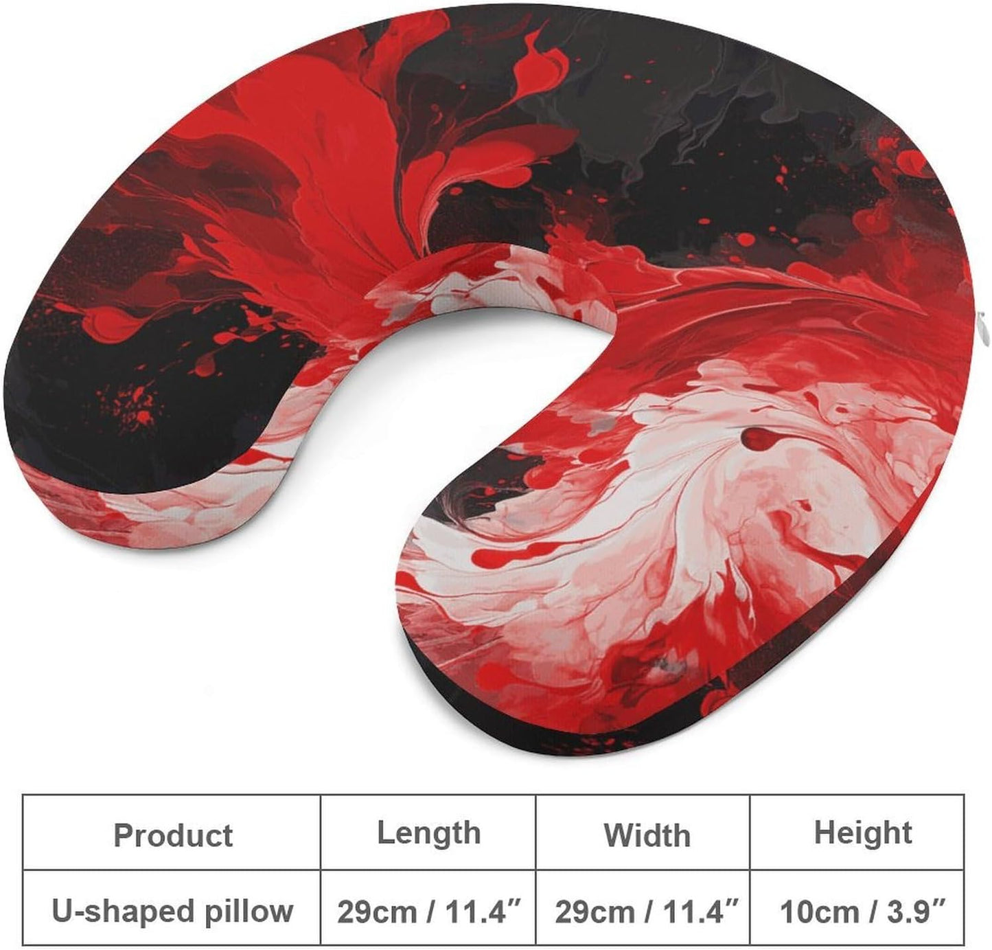 Red Black White Abstract Neck Pillow Memory Foam U Shaped Pillows Portable Pillows for Shoulder Travel Head Support Pillow with Concealed Zipper for Airplane Car Home Office
