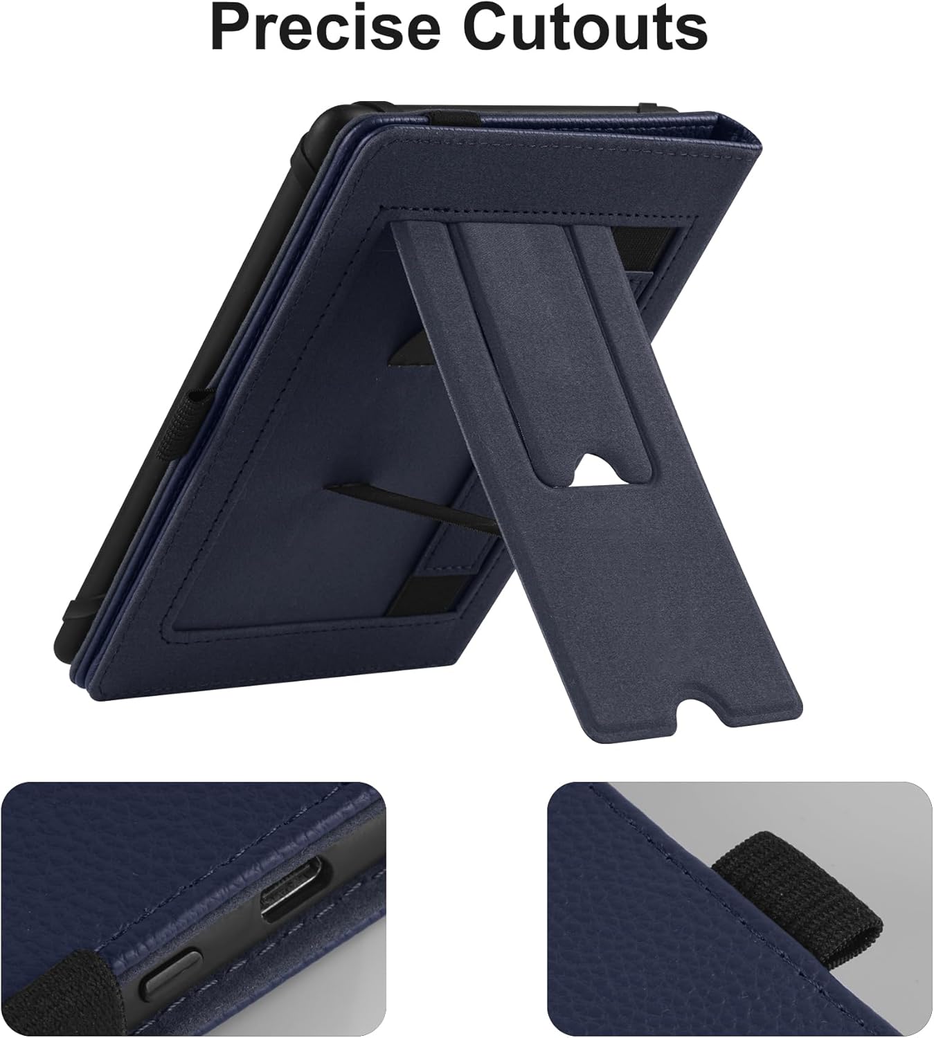 Universal Case for 6",6.8" eReaders,Folio Cover with Handstrap and 2 Foldable Stand Compatible with Kindle Paperwhite/Kobo/Tolino/Pocketook/Sony 6-6.8inch ebook Reader,Navy Blue