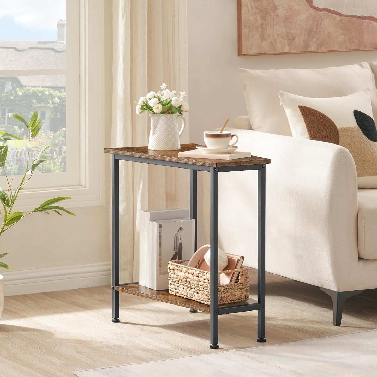 HOOBRO Wedge End Table, Recliner Wedge Side Table with Storage, Industrial Triangle Accent Table for Small Space, Corner, Living Room, Apartment, Rustic Brown BF64BZ01G1