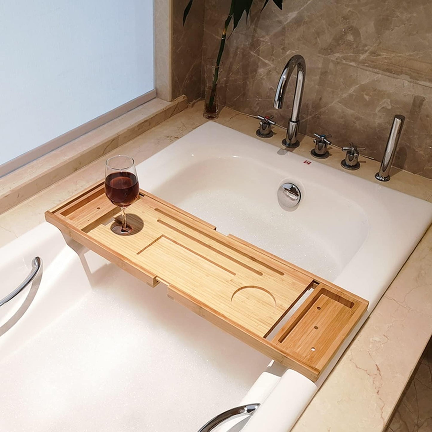 Extendable Bath Tray Bathtub Spa Tub Caddy Organizer Book Wine Tablet Holder Reading Rack Bathroom Accessories