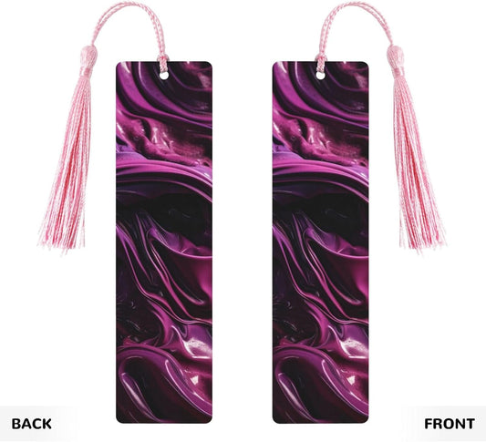 Purple Pigment Bookmarks Gifts for Women Men, Wooden Bookmarks for Book Lovers, Vintage Book Marks Ornaments with Tassel, Unique Personalized Reading Page Markers Pink
