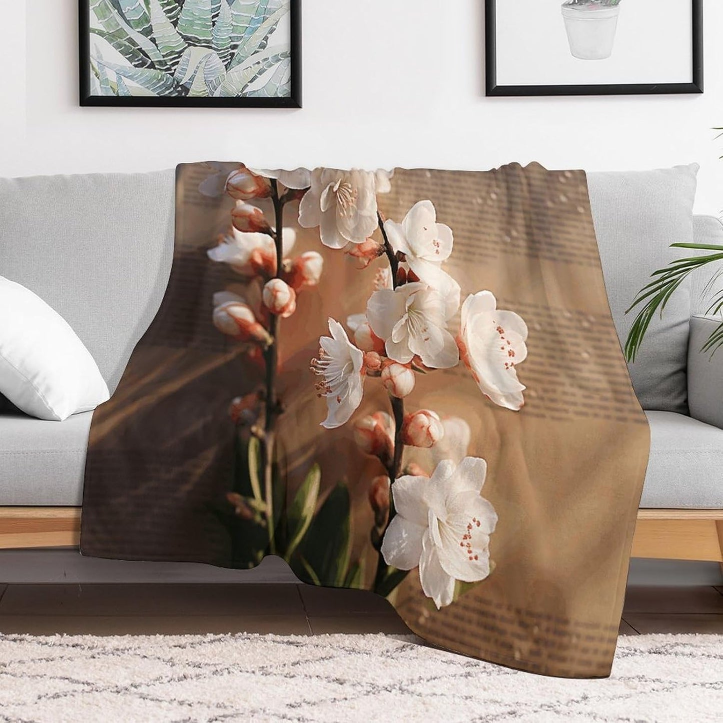 A Peach Blossom Throw Blanket for Couch Super Soft Warm Lightweight Throw Blankets Cozy Flannel Bed Blanket Cute Decorative Blankets for All Seasons Home Decor Gift 60"*80"（150 * 200cm）