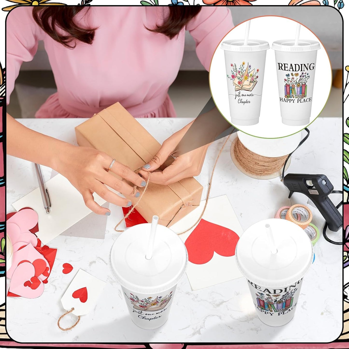 Sliner 12 Pcs Book Lovers Gifts 24 oz Book Club Tumbler with Straw and Lid Bookish Librarian Appreciation Gifts for Readers Bookworms Themed Party