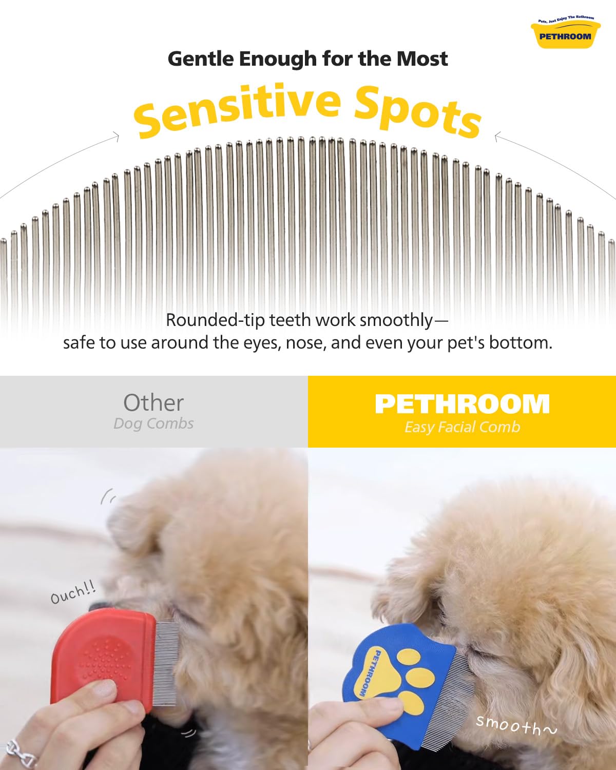 PETHROOM Professional Eye Comb for Pets | Stainless Steel Tear Stain Remover for Cats & Dogs | Gentle Round-Head Grooming Tool | Compact & Portable for Eye Gunk Removal