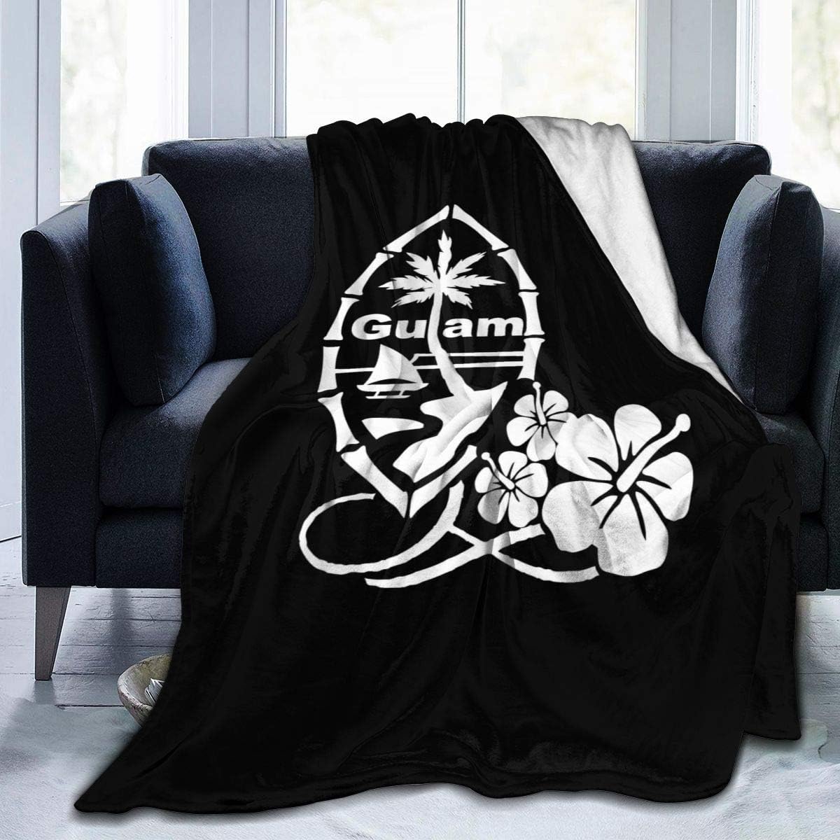Guam Flower Hibiscus Decal Throw Blanket Super Soft Cozy Lightweight Micro Sherpa Plush Fleece Blanket for Bed Soft Couch Living Room,All Season 60"x50"