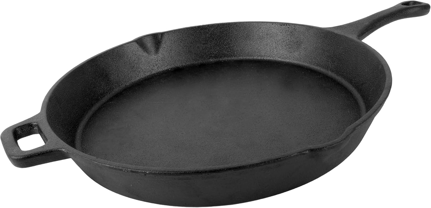 Coghlan's Cast Iron Skillet – 12-Inch Pre-Seasoned Frying Pan with Dual Pour Spouts & Helper Handle for Campfire Cooking, Stove, Grill, or Oven – Durable Outdoor Cookware